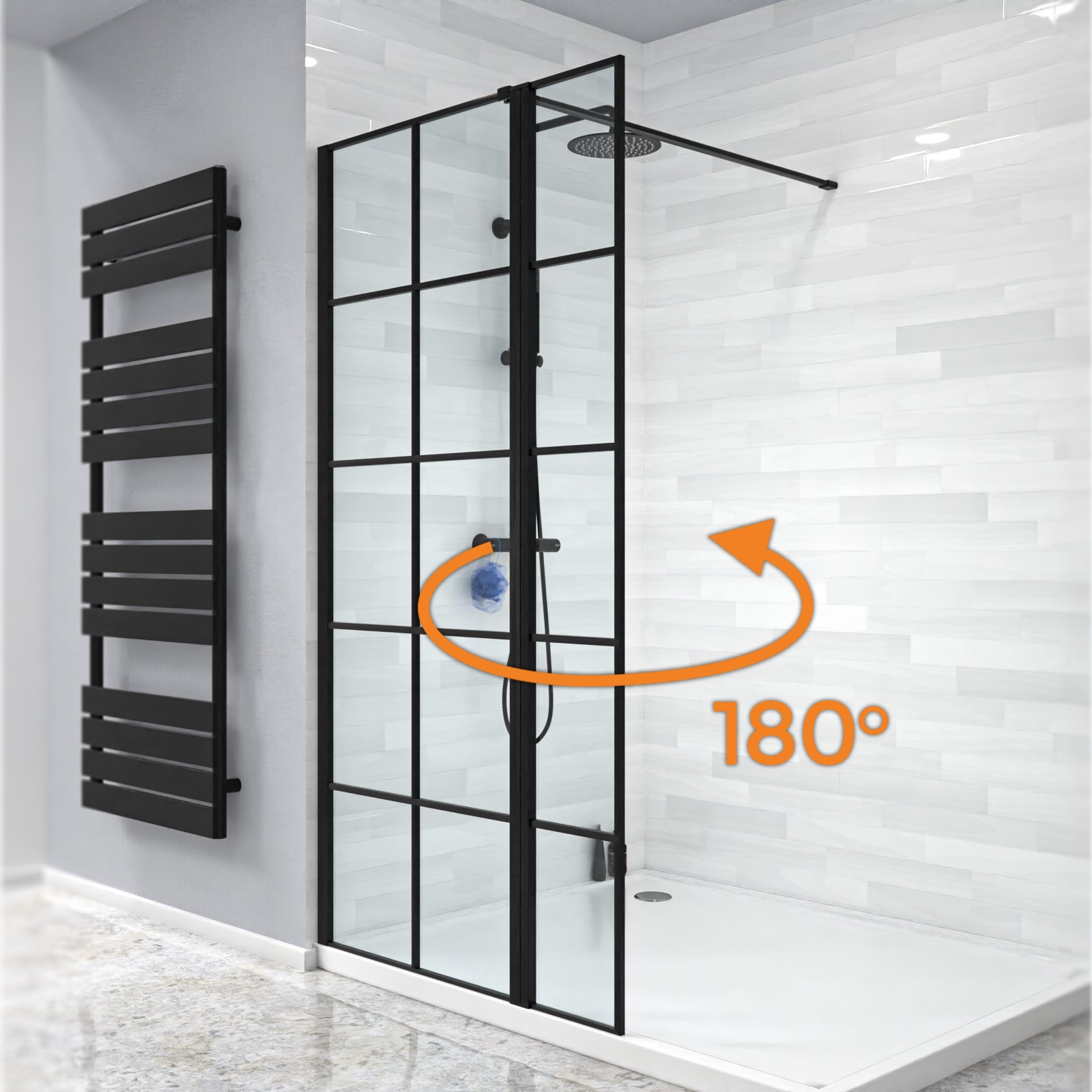 Magna Black Grid 900mm Shower Screen 8mm Tempered Glass & 300mm Return Panel