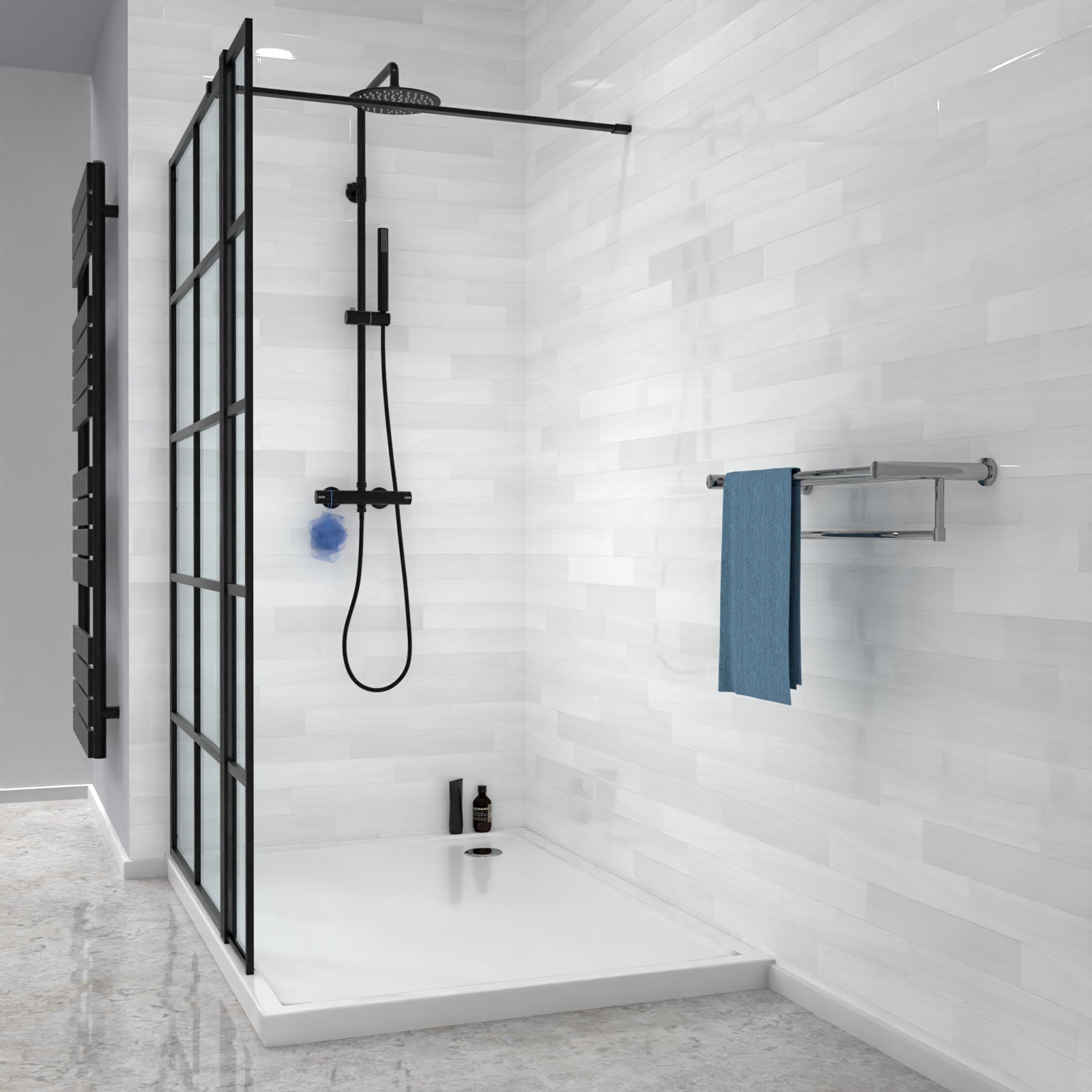 Magna Wet Room Black Grid 700mm Shower Screen 8mm Tempered Glass & Return Panel