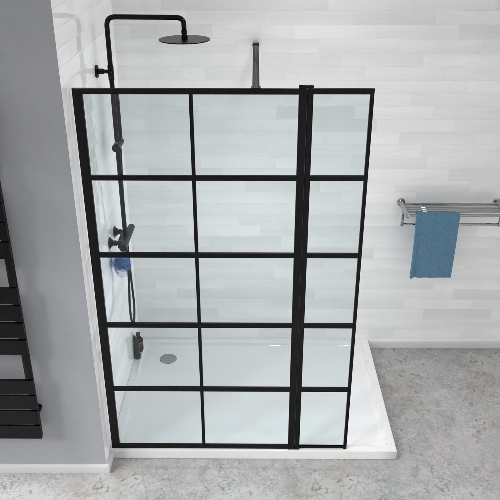 Magna Wet Room Black Grid 700mm Shower Screen 8mm Tempered Glass & Return Panel
