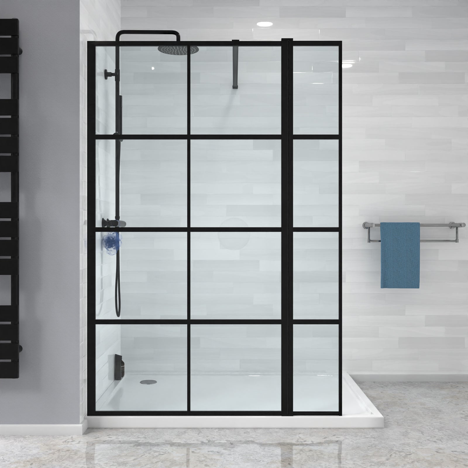 Magna Wet Room 800 Shower Enclosure Screen Black Grid 8mm & Return Panel