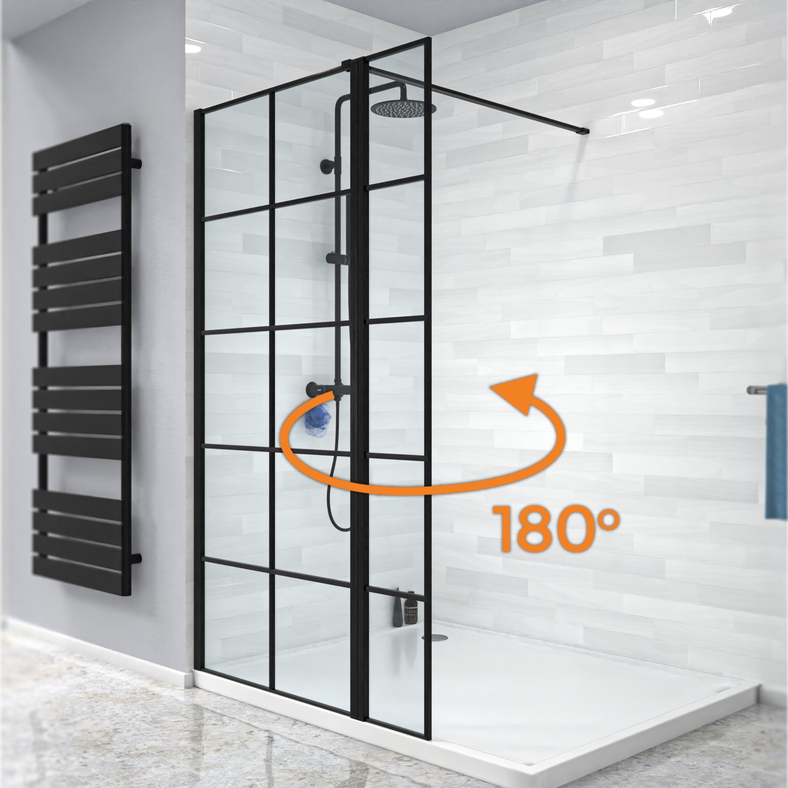 Magna Black Grid 800mm Shower Screen 8mm Tempered Glass & 300mm Return Panel