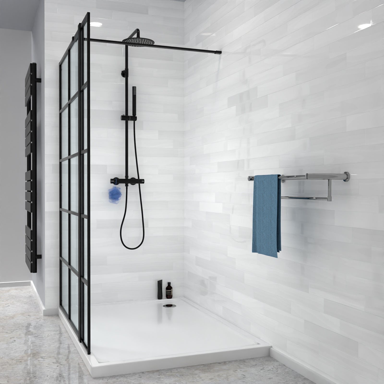 Magna Wet Room 800 Shower Enclosure Screen Black Grid 8mm & Return Panel