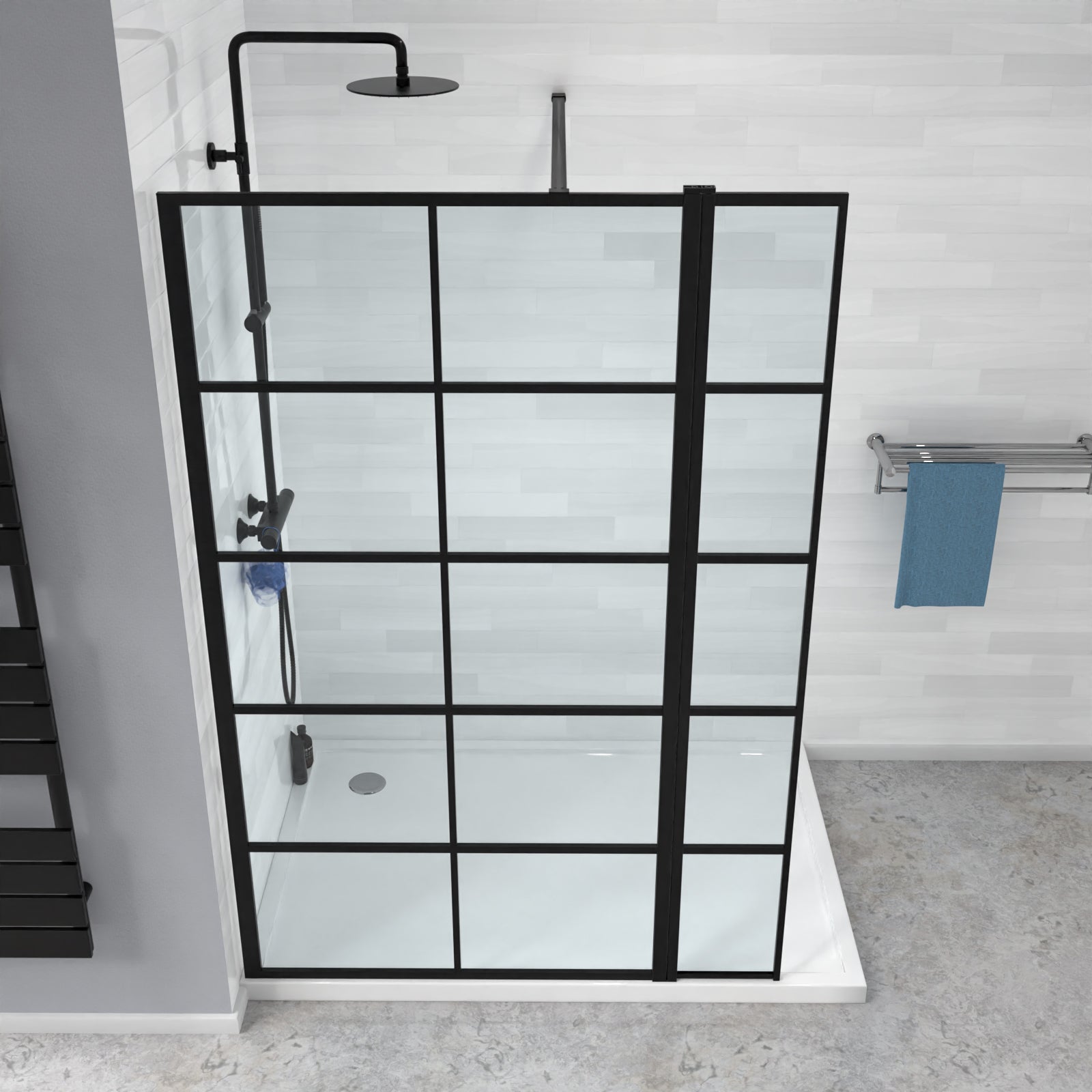 Magna Wet Room 800 Shower Enclosure Screen Black Grid 8mm & Return Panel