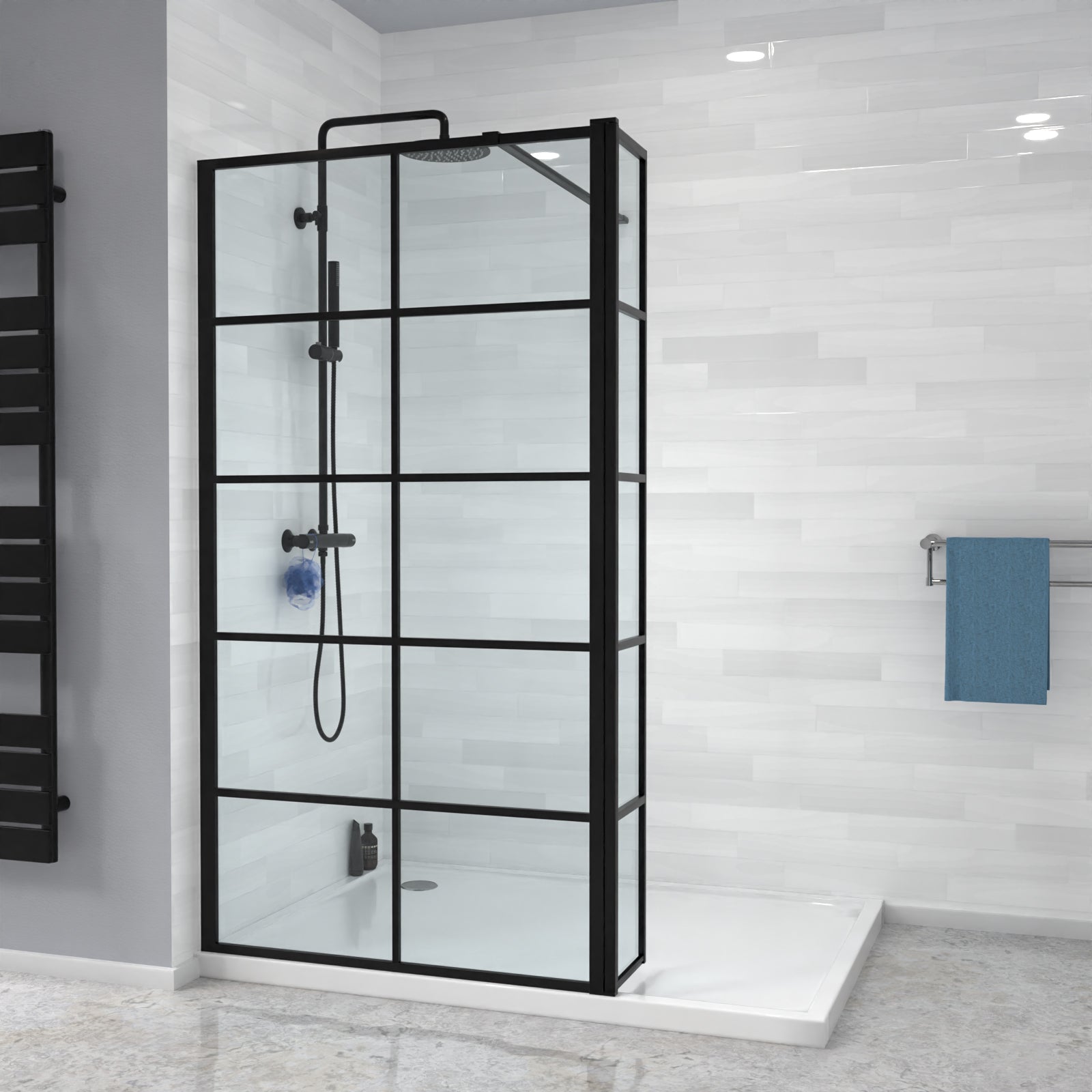 Magna Wet Room 800 Shower Enclosure Screen Black Grid 8mm & Return Panel