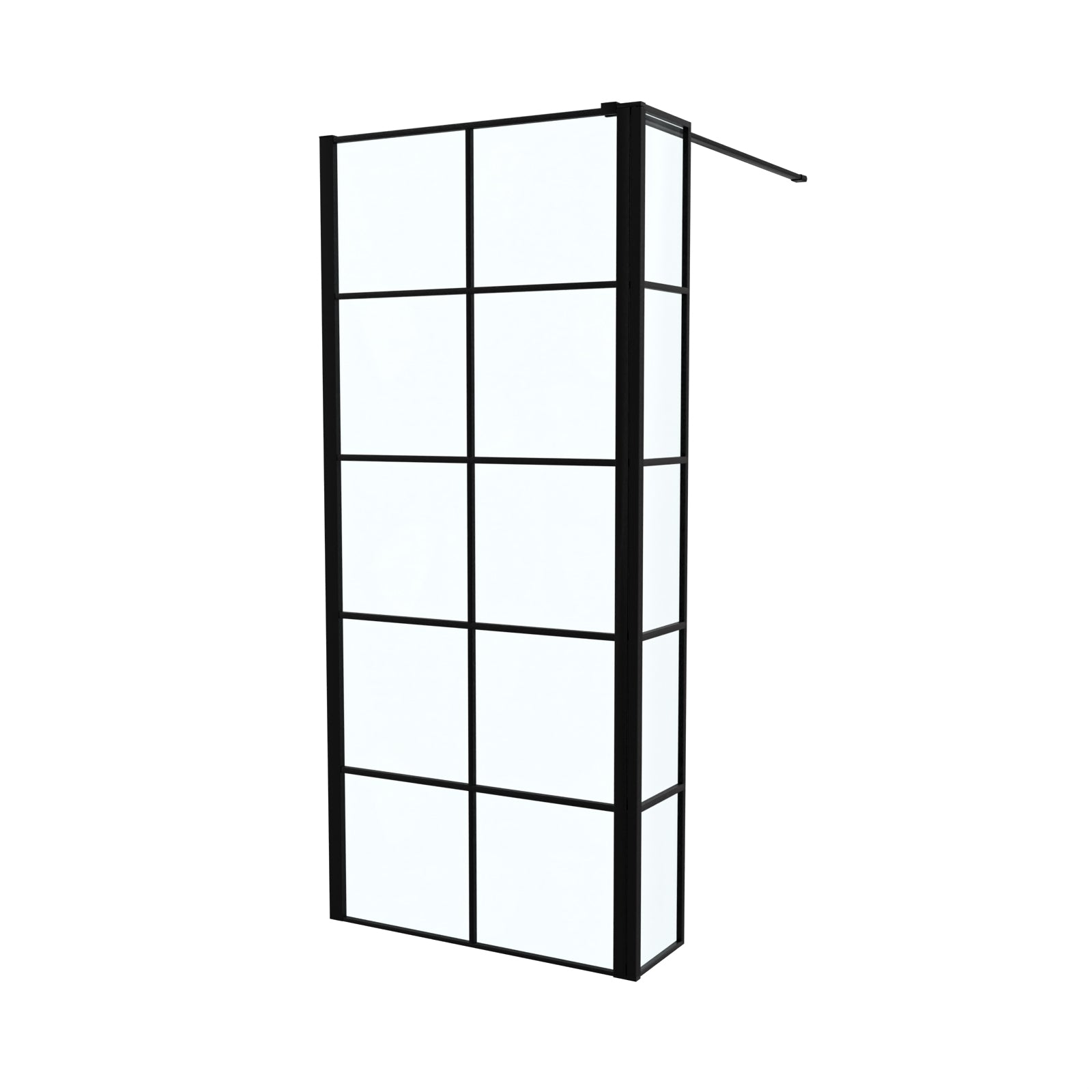 Magna Black Grid 800mm Shower Screen 8mm Tempered Glass & 300mm Return Panel