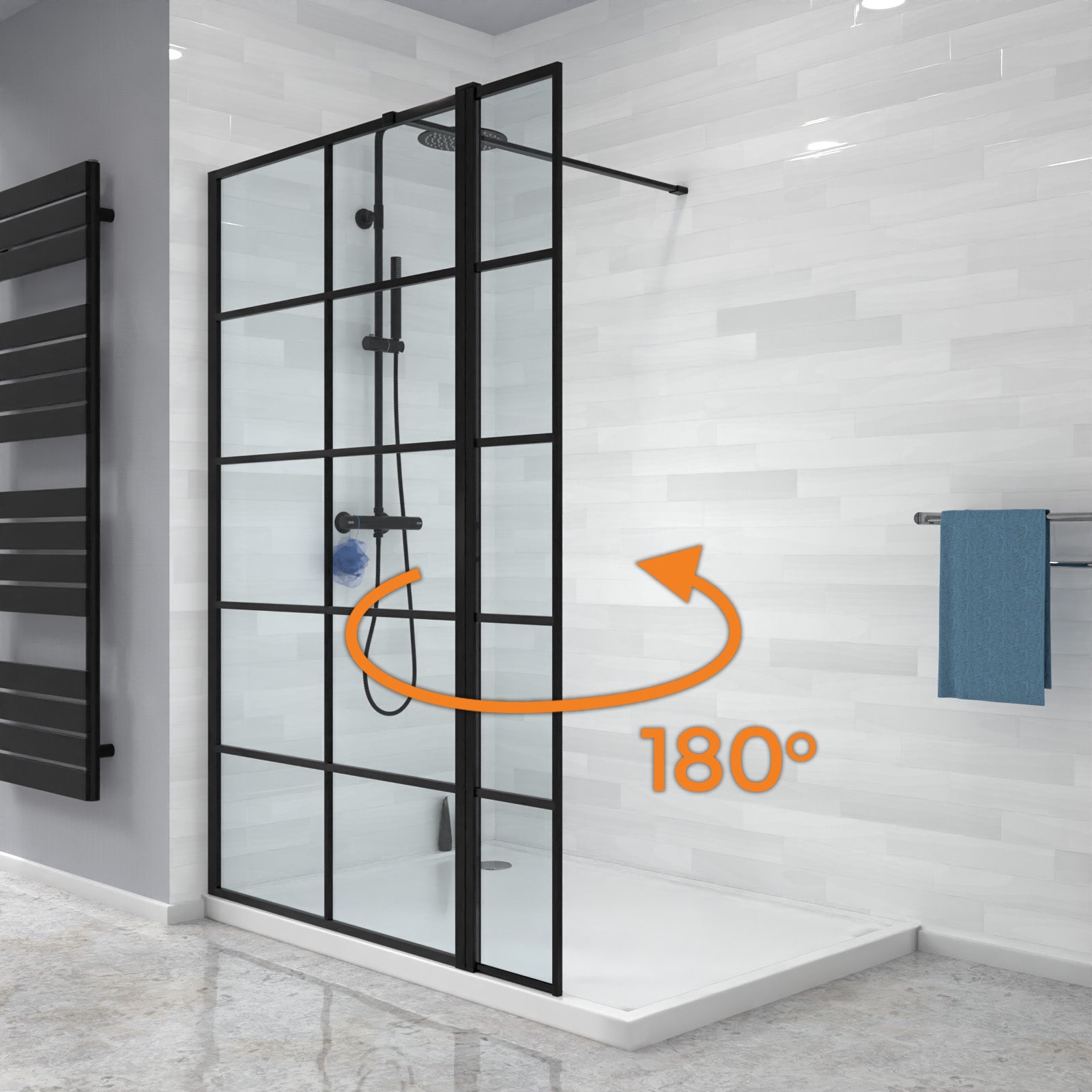 Magna Wet Room Black Grid 800mm Shower Screen 8mm Tempered Glass & Return Panel
