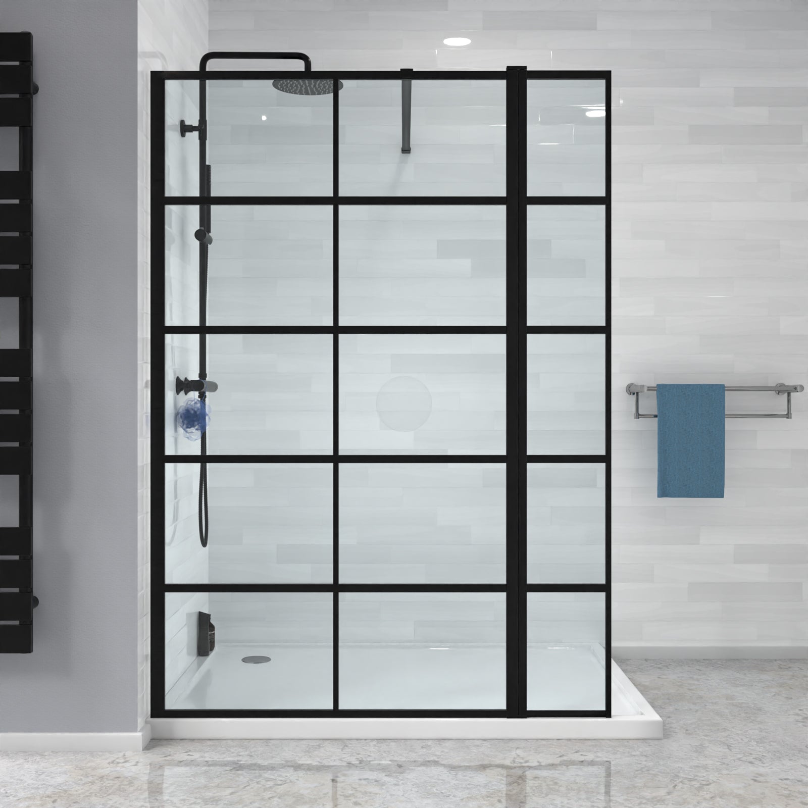 Magna Wet Room 900 Shower Enclosure Screen Black Grid 8mm & Return Panel