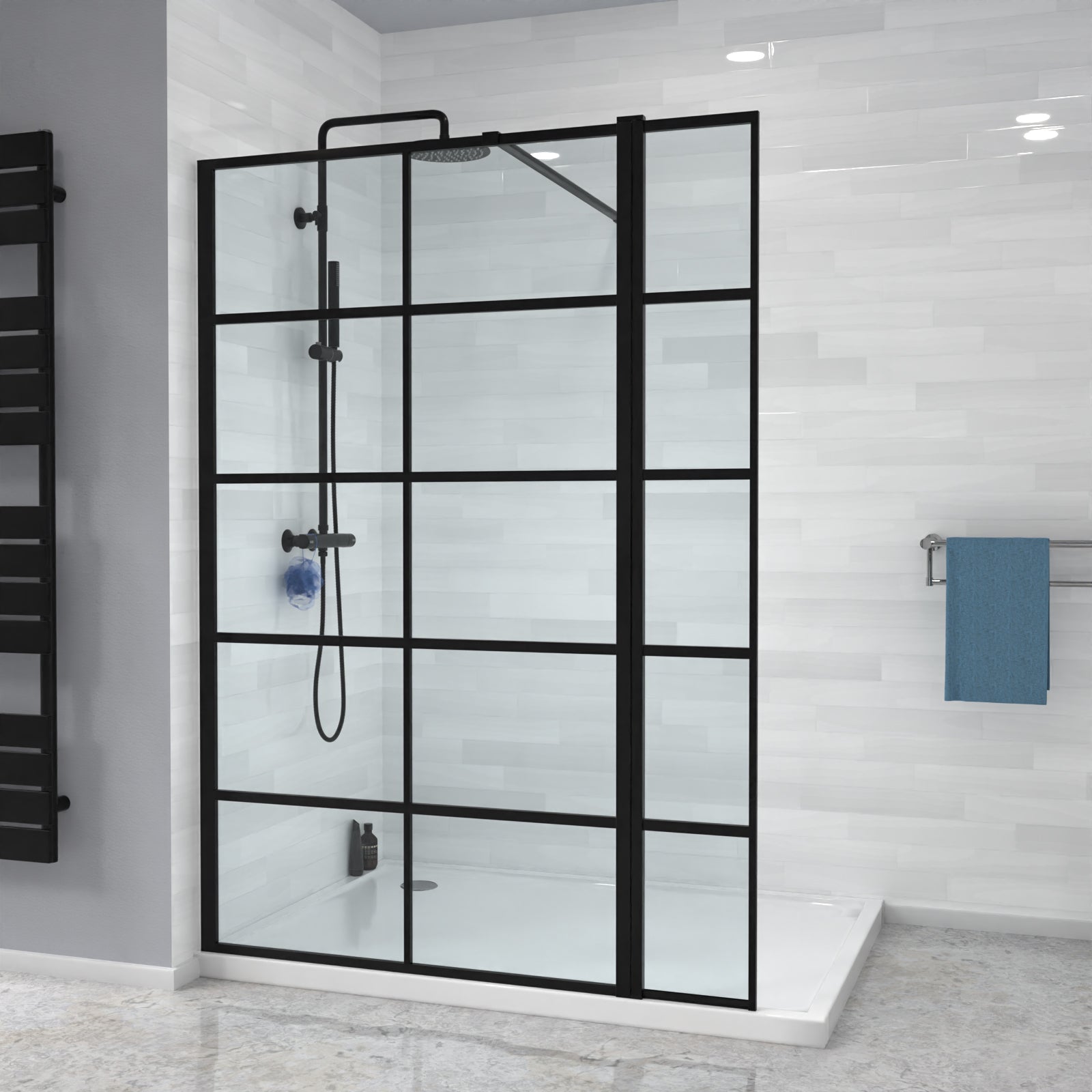 Magna Wet Room 900 Shower Enclosure Screen Black Grid 8mm & Return Panel