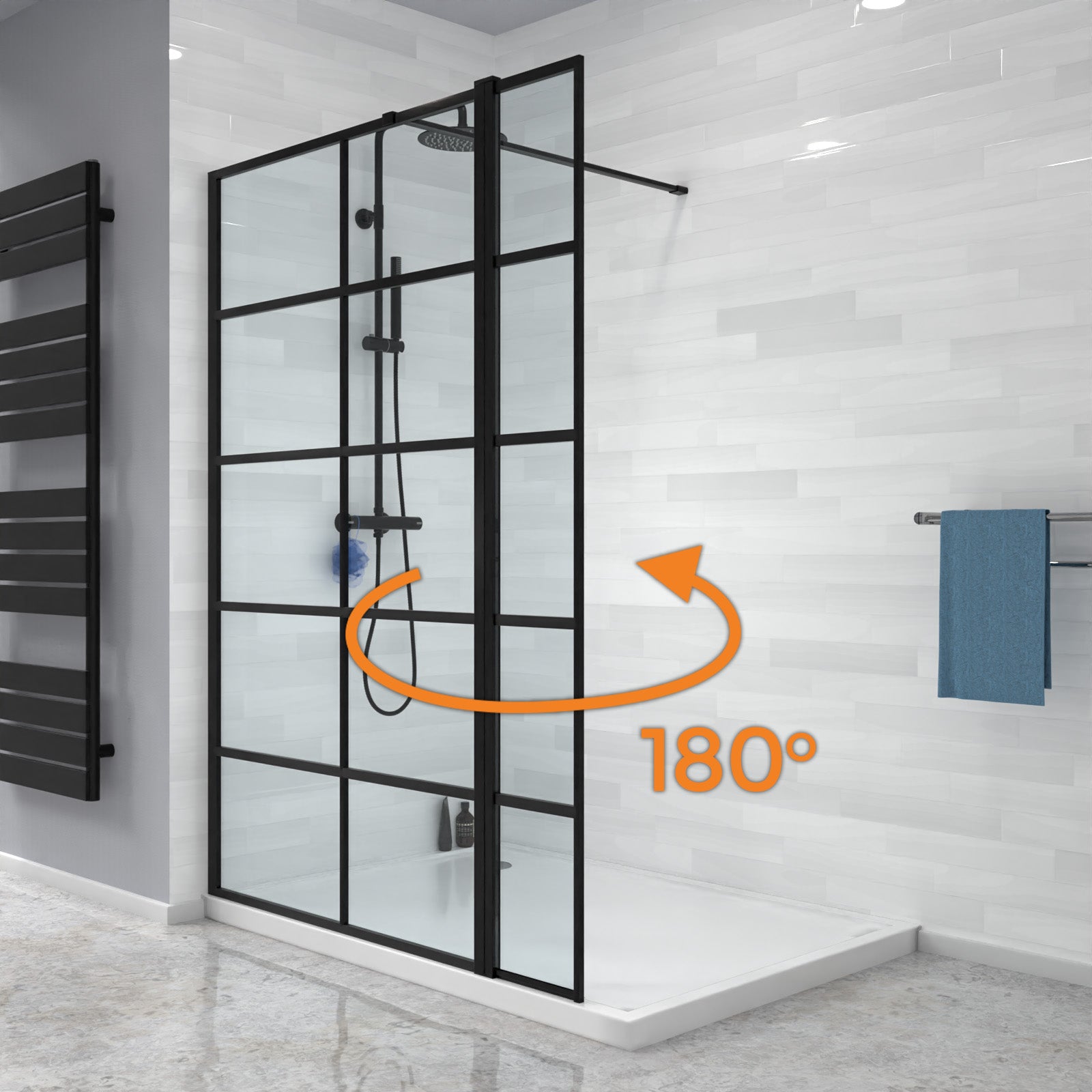 Magna Black Grid 900mm Shower Screen 8mm Tempered Glass & 300mm Return Panel