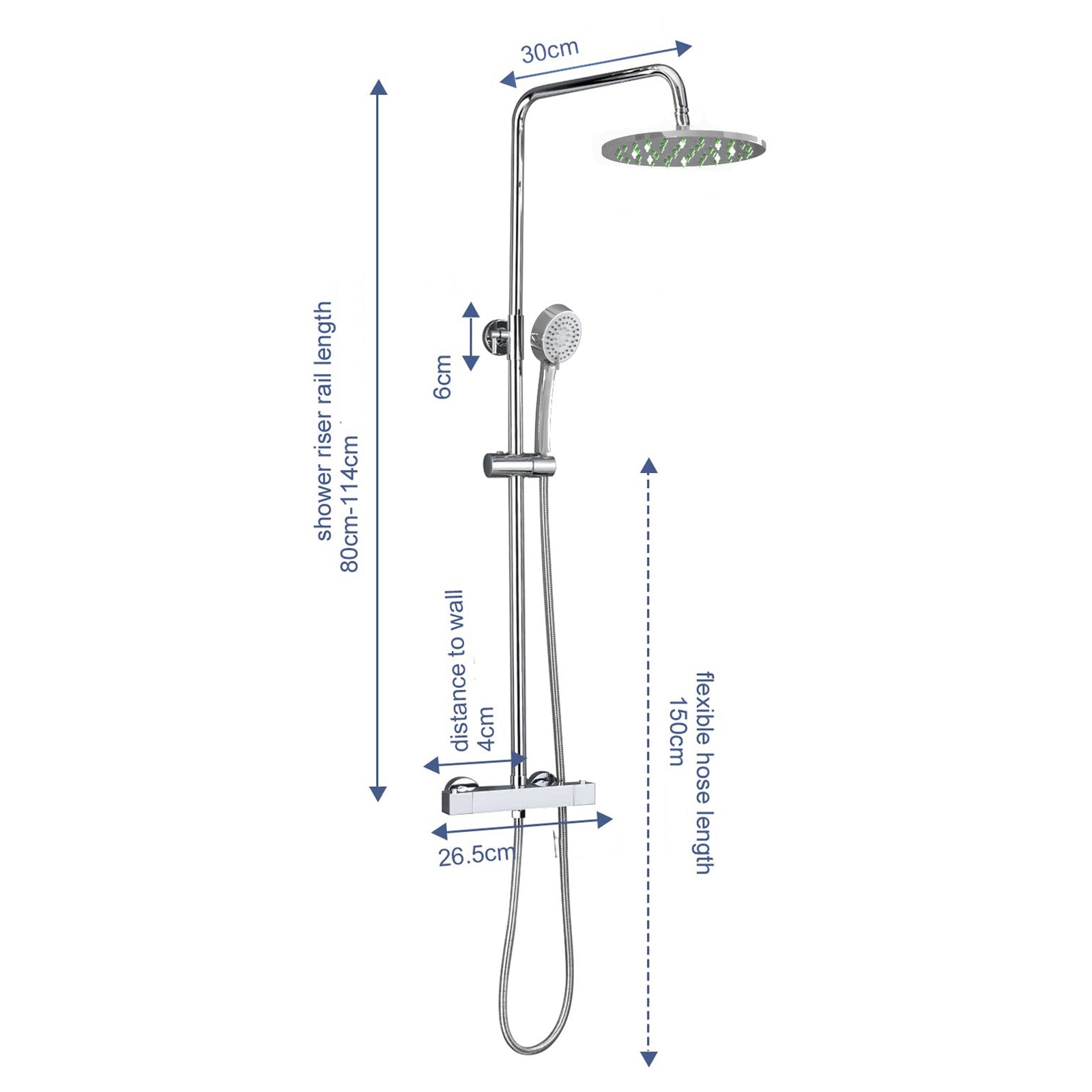 Otley Thermostatic Shower Mixer Valve 200mm LED Shower Head, Riser Rail Kit