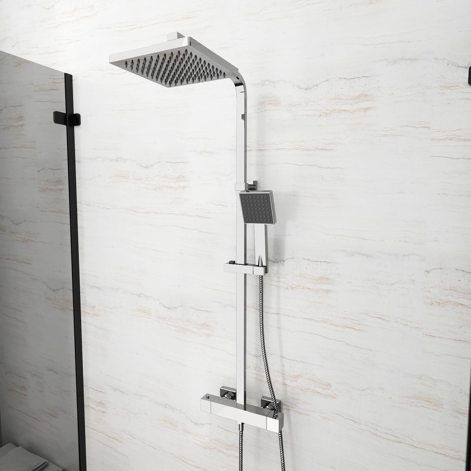 Solid Brass Thermostatic Shower Mixer Chrome With Slide Rail Kit Square