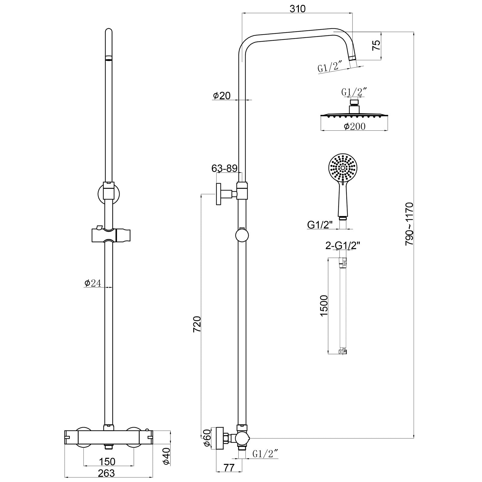 Regent Round Black Exposed Thermostatic Shower Mixer