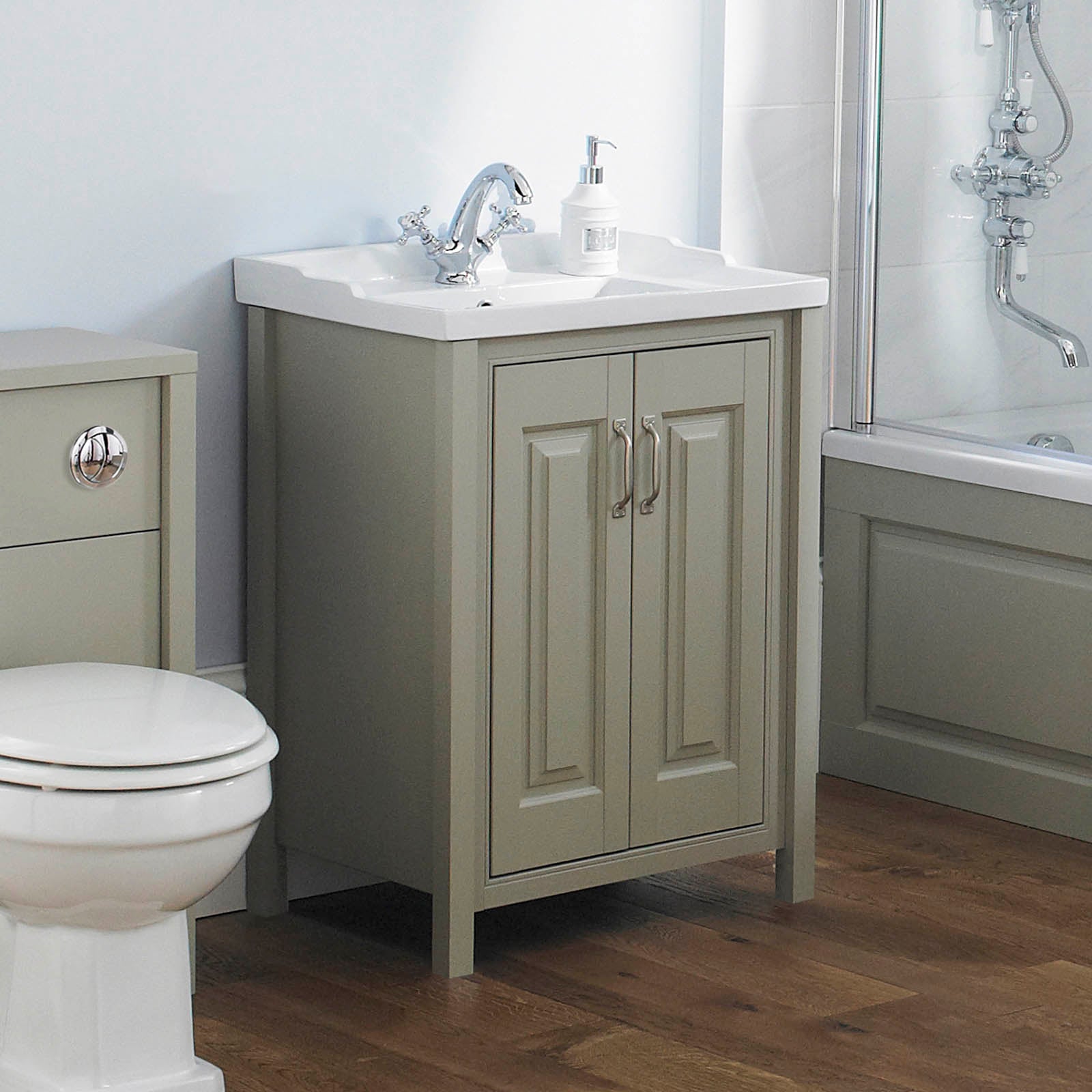 Chiltern 600mm Flat Pack Stone Grey Bathroom Traditional Basin Vanity Cabinet Unit