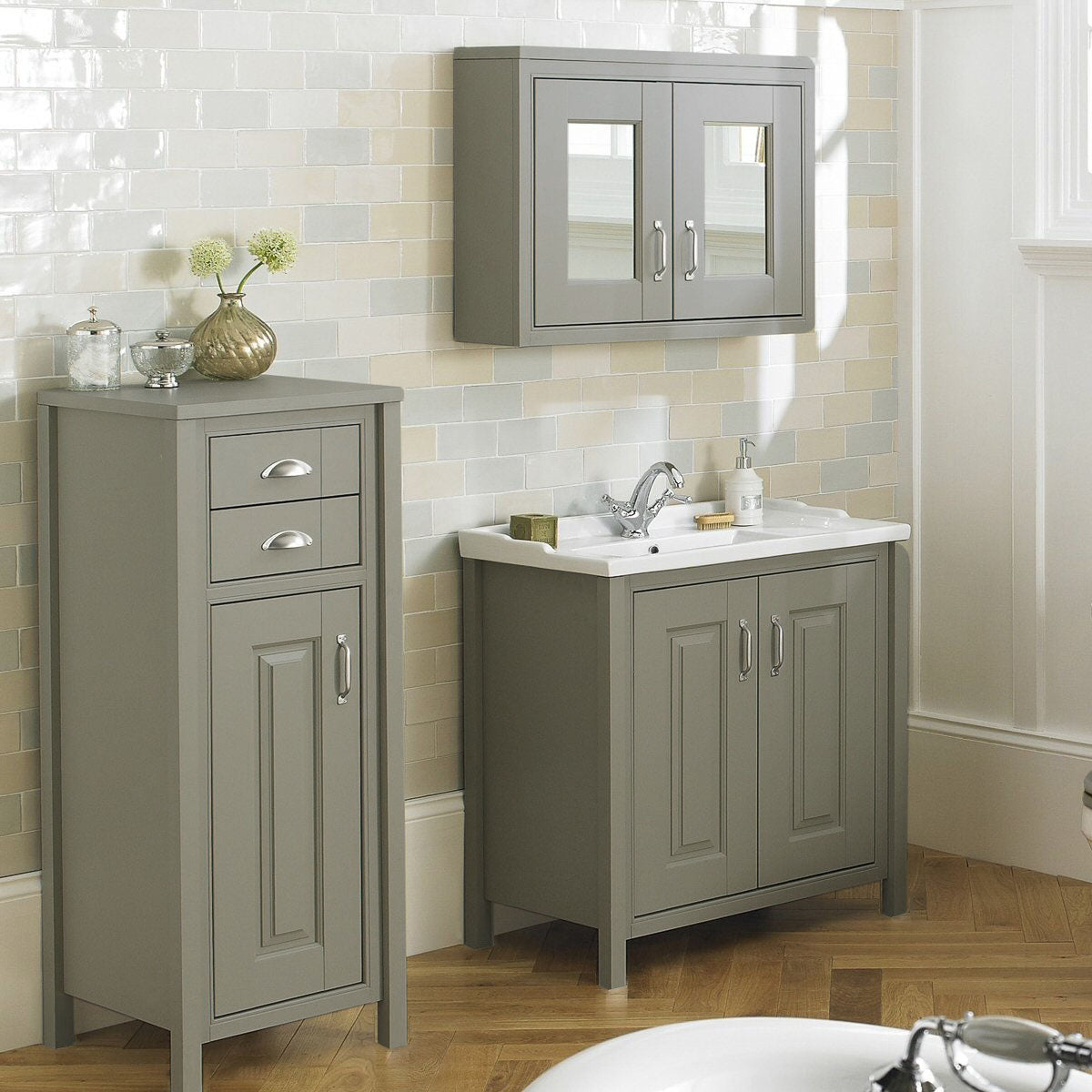 Chiltern 800mm Flat Pack Stone Grey Bathroom Traditional Basin Vanity Unit