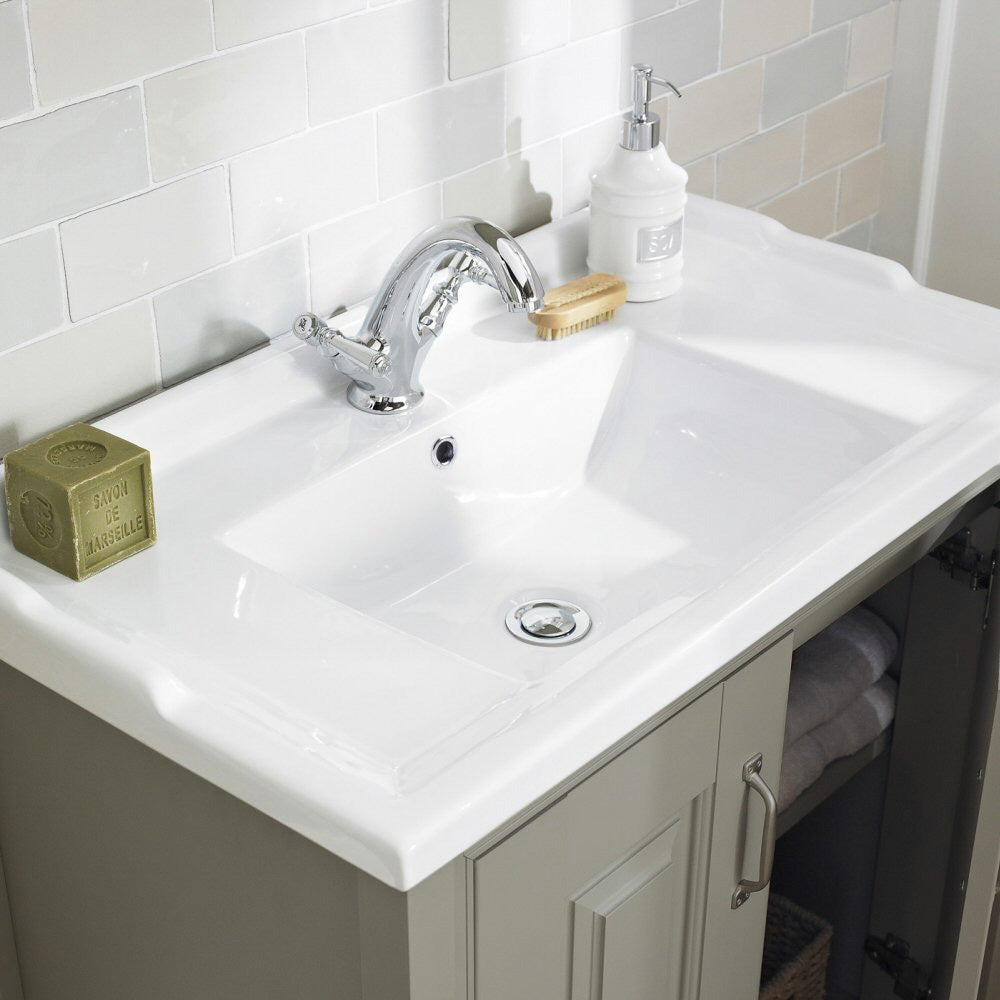 Chiltern 800mm Flat Pack Stone Grey Bathroom Traditional Basin Vanity Unit