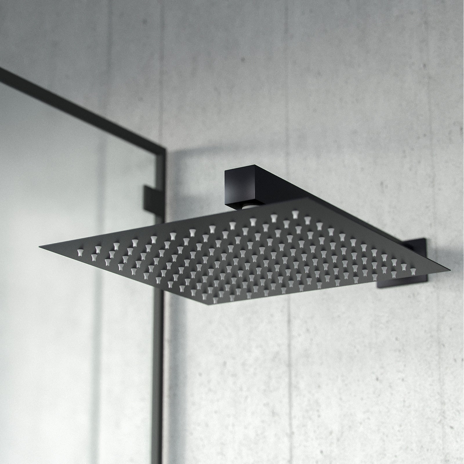 Bathroom Black Matt Square Rainfall Modern Overhead Shower Slim Head 250mm