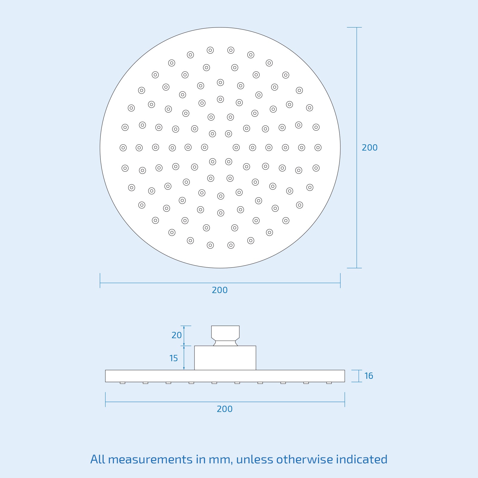 Lily Round Thermostatic Concealed Mixer Brass Valve 2 Dial 2 Outlet + 200mm Shower Head & Arm + Shower Handset & Bracket & Hose