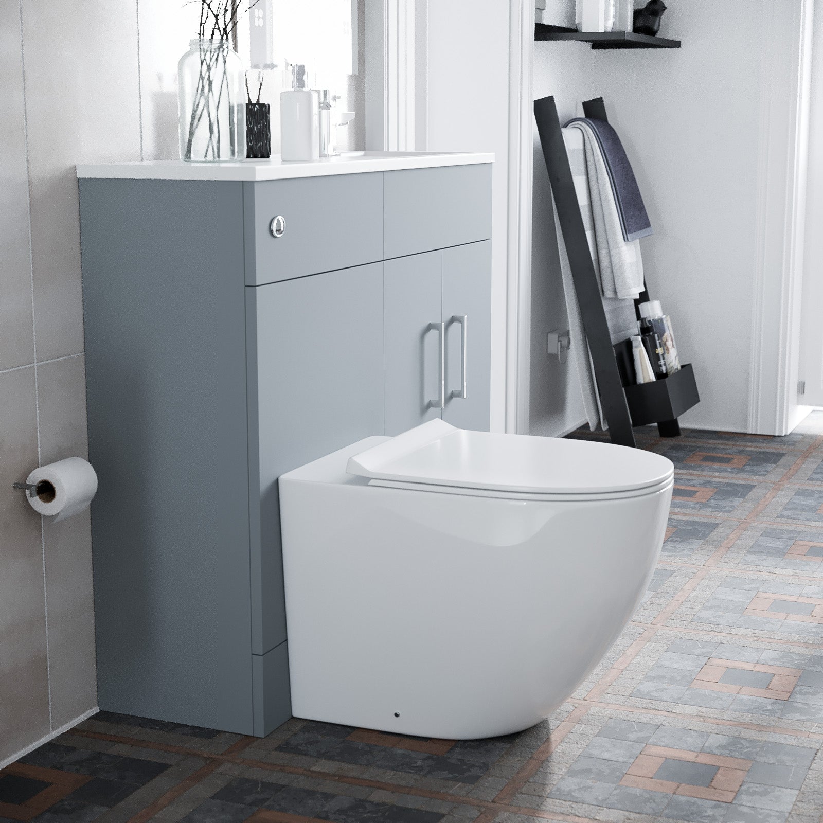 James 1000mm Matte Grey Slimline Vanity Basin WC Unit & Round BTW Toilet