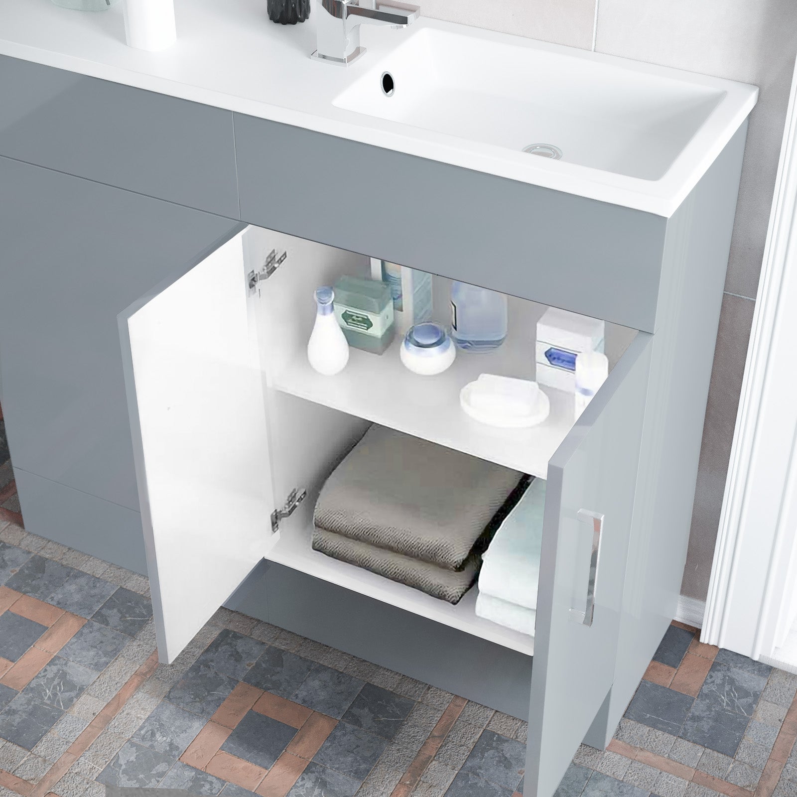 James 1000mm Matte Grey Slimline Vanity Basin WC Unit & Round BTW Toilet