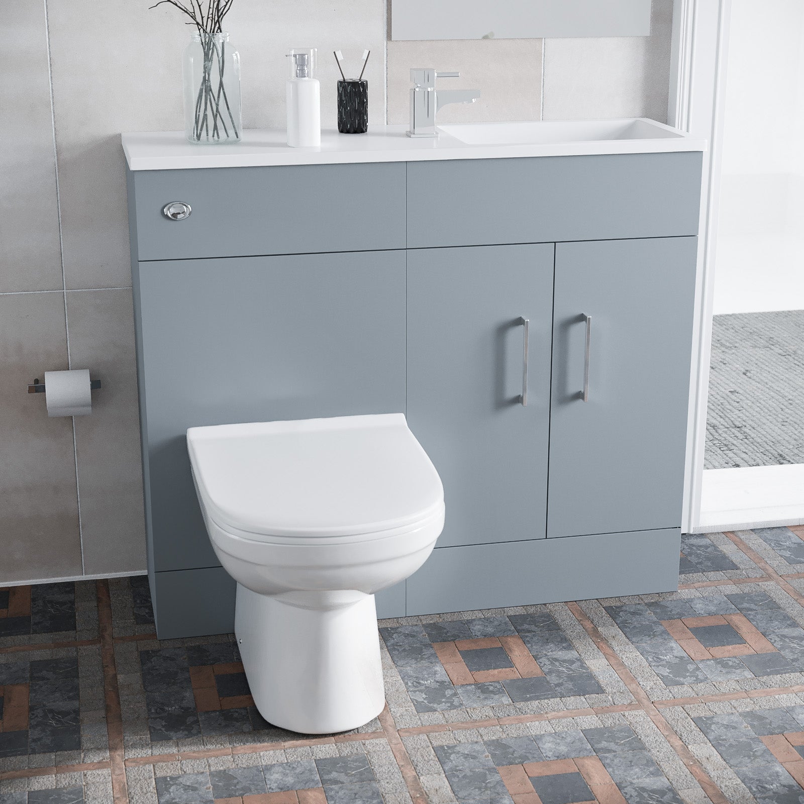 James 1000mm Matte Grey Slimline Vanity Basin & WC Unit & White BTW Toilet
