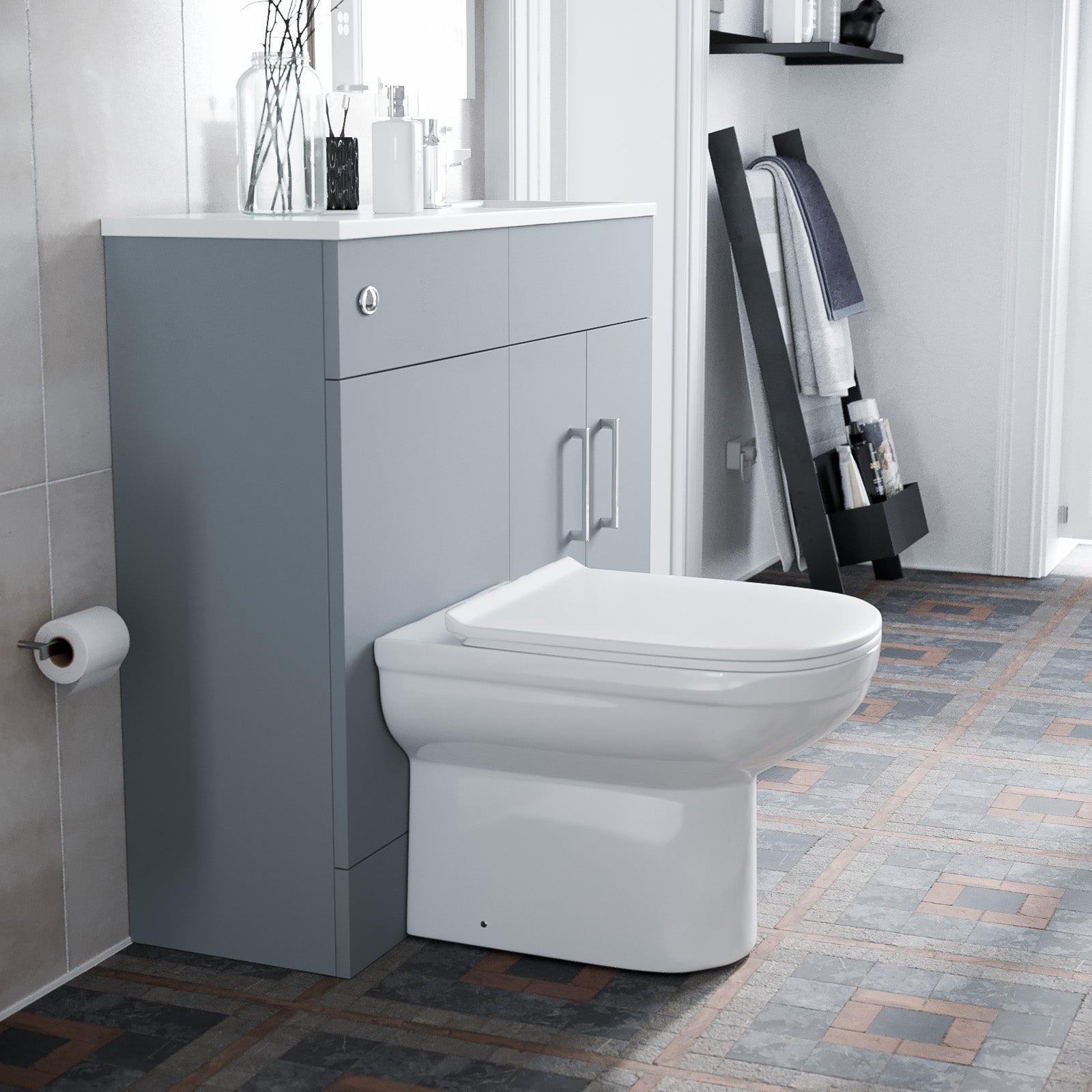James 1000mm Matte Grey Slimline Vanity Basin & WC Unit & White BTW Toilet