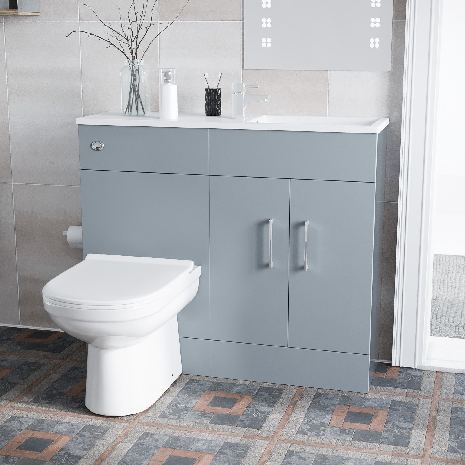 James 1000mm Matte Grey Slimline Vanity Basin & WC Unit & White BTW Toilet