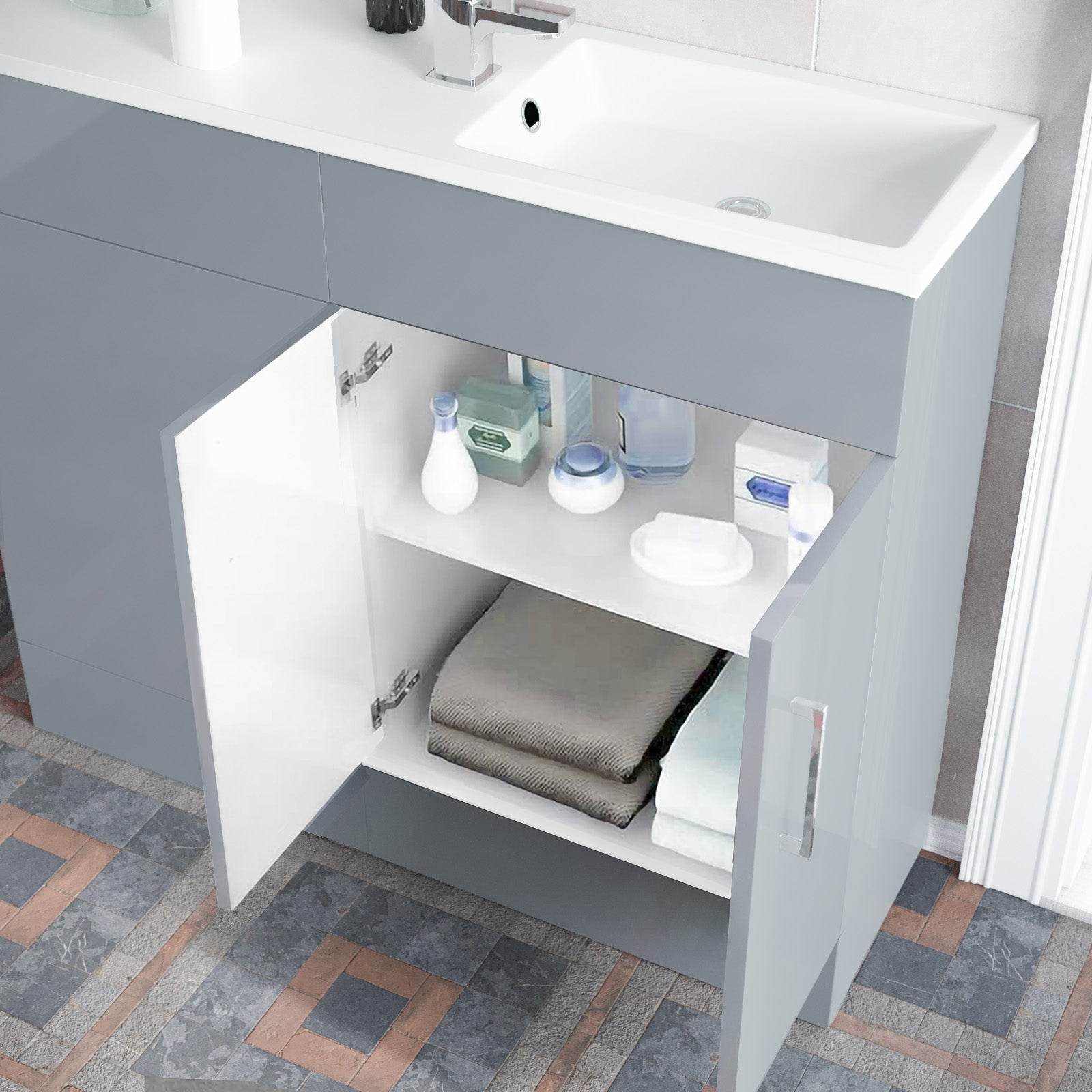 James 1000mm Matte Grey Slimline Vanity Basin & WC Unit & White BTW Toilet