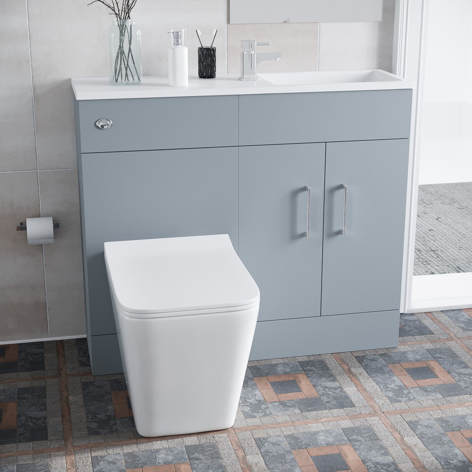 James 1000mm Matte Grey Slimline Vanity Basin & WC Unit BTW Square Toilet