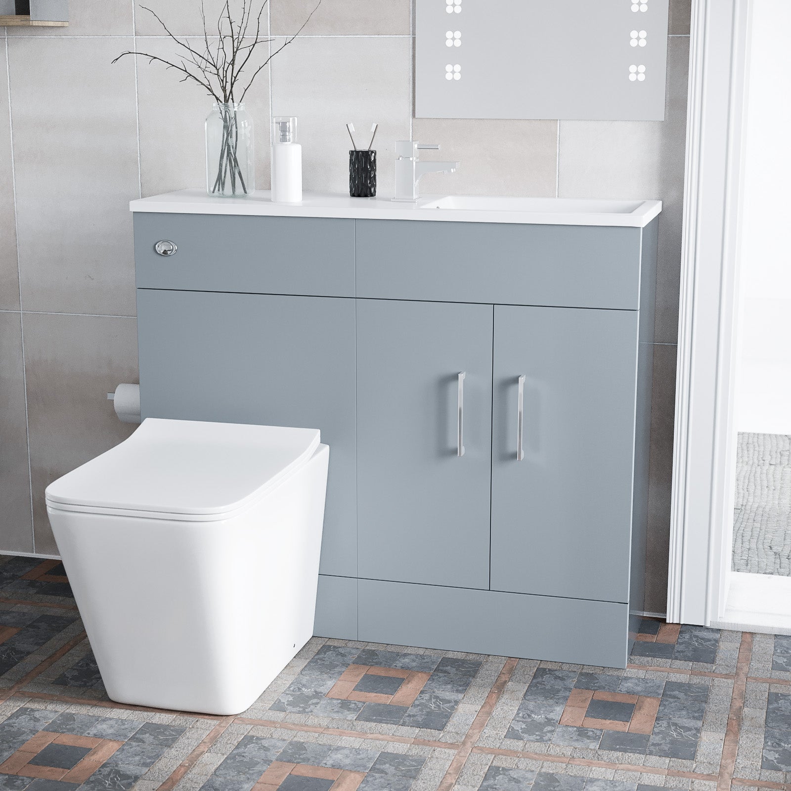 James 1000mm Matte Grey Slimline Vanity Basin & WC Unit BTW Square Toilet