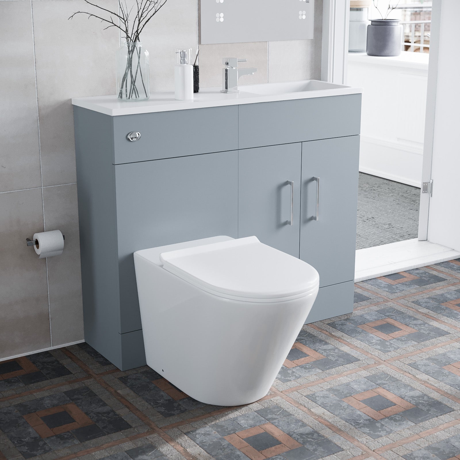 James 1000mm Matte Grey Slimline Basin Vanity & WC Unit BTW Round Toilet