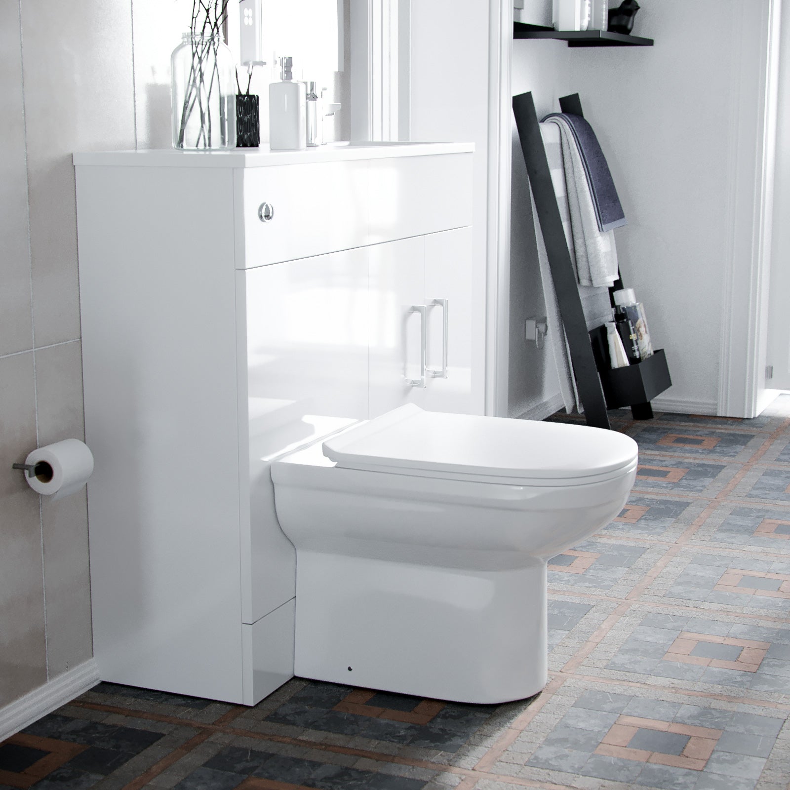 White 1000mm Freestanding Slimline Vanity Basin WC Unit & BTW Toilet