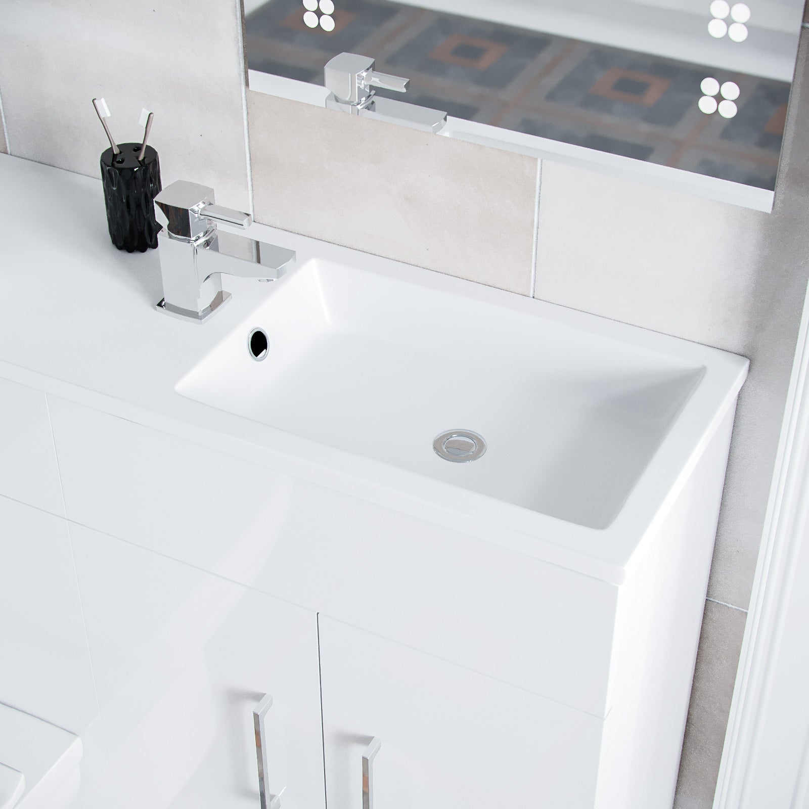 White 1000mm Freestanding Slimline Vanity Basin WC Unit & BTW Toilet