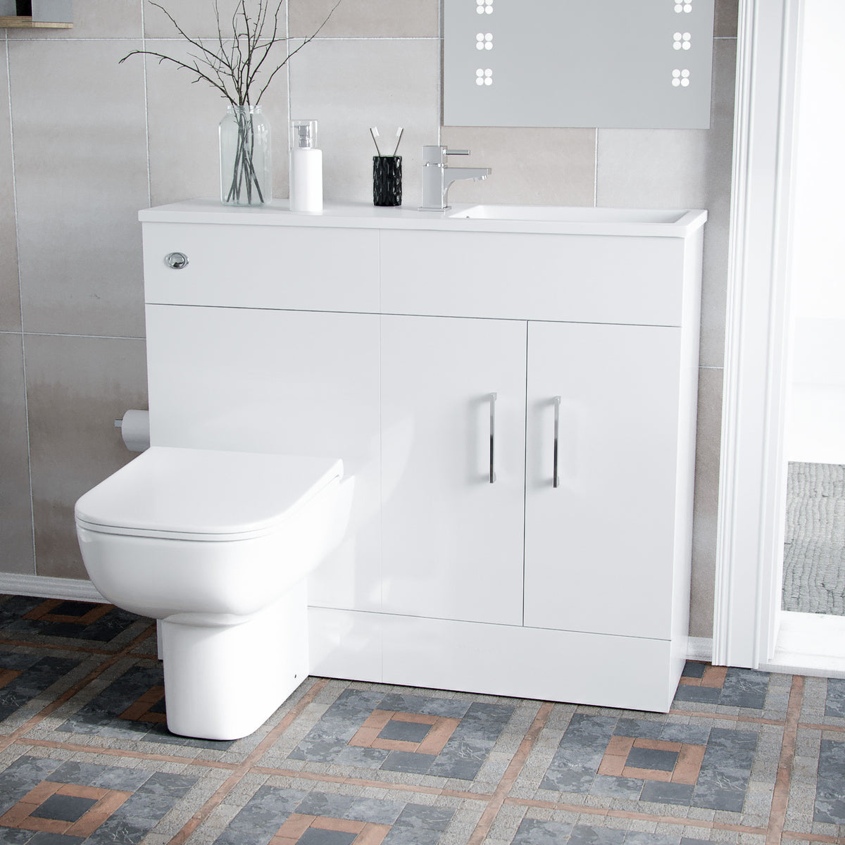 James 1000mm White Slimline MDF Vanity Basin WC Unit BTW Rimless Toilet