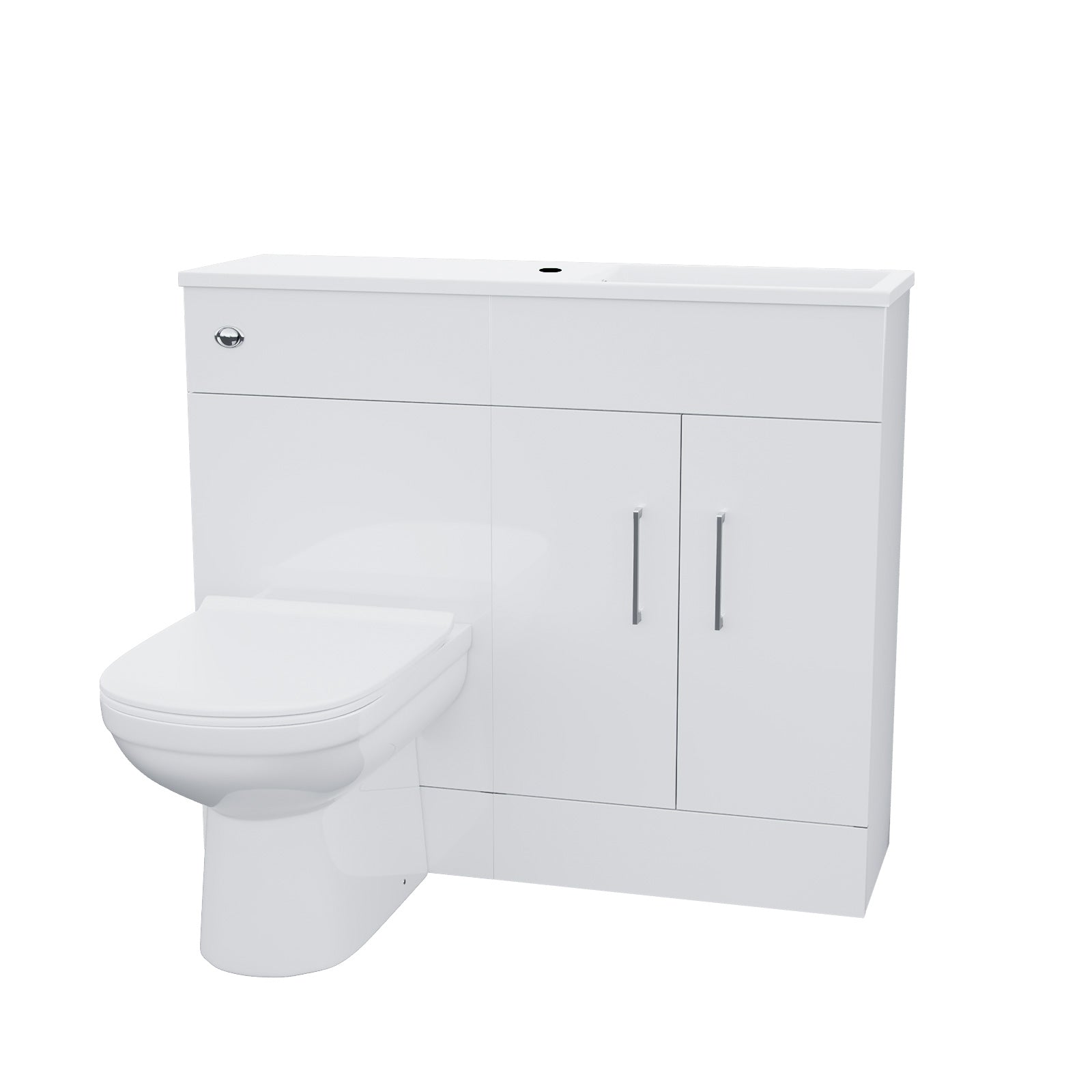 White 1000mm Freestanding Slimline Vanity Basin WC Unit & BTW Toilet