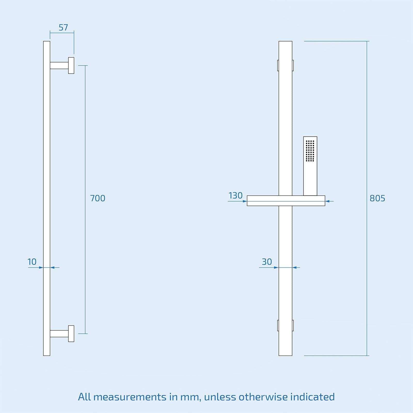 Brushed Brass Square Wall Mounted Slider Rail Shower Kit With Handset