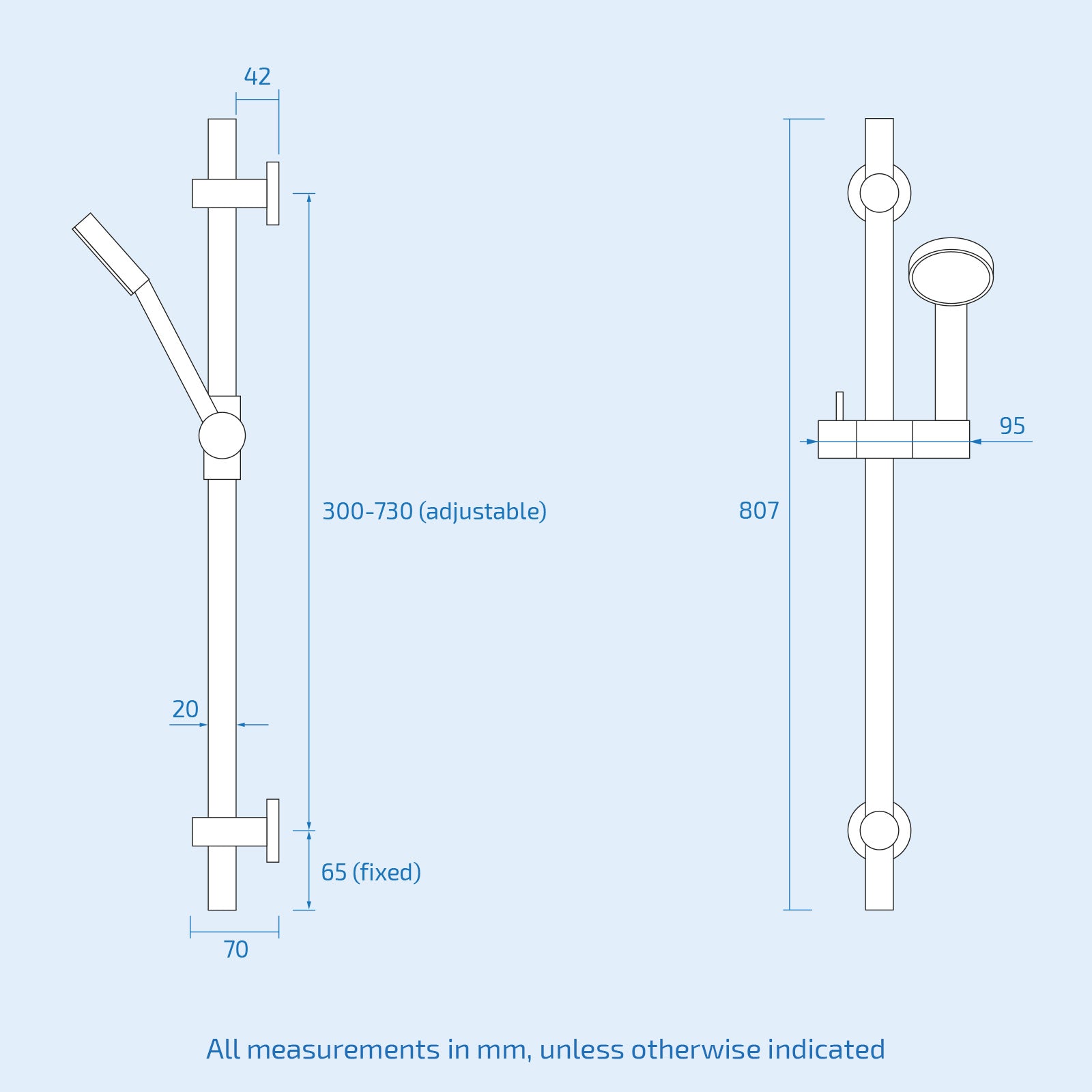 Voilet 2 Dial 2 Way Thermostatic Mixer, 200mm Shower Head, Slider Rail & Handset Matte Black