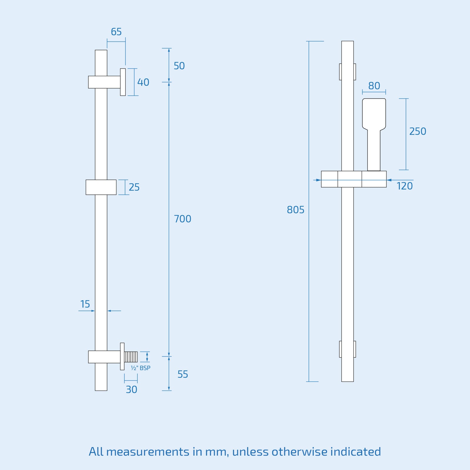 Temel 2 Dial Square Thermostatic Shower Mixer Valve, Handset & Riser Rail Kit