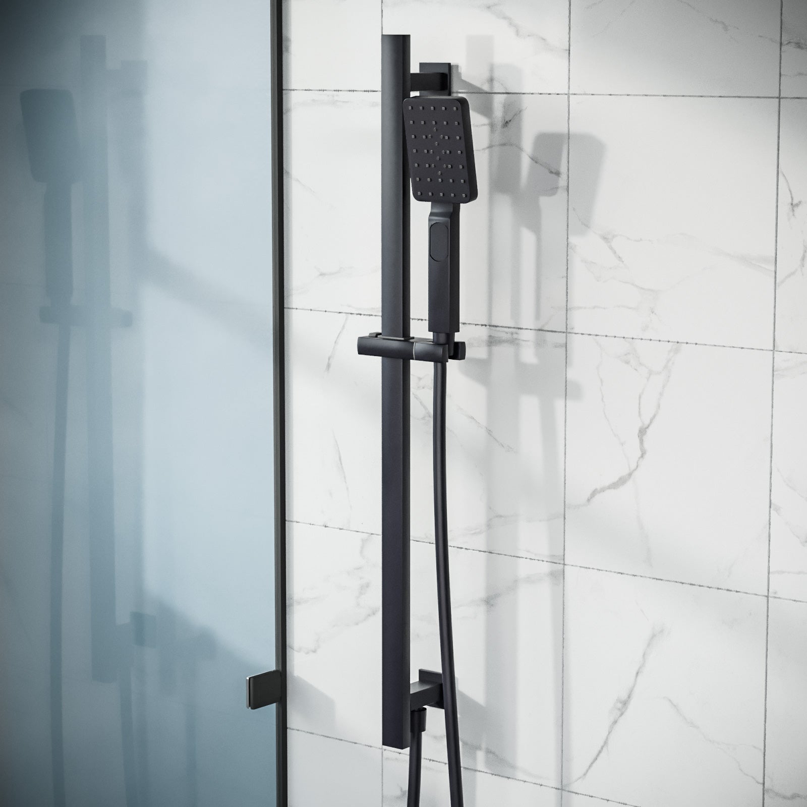 Temel Matte Black 2-Way Concealed Square Thermostatic Shower Mixer Valve Set