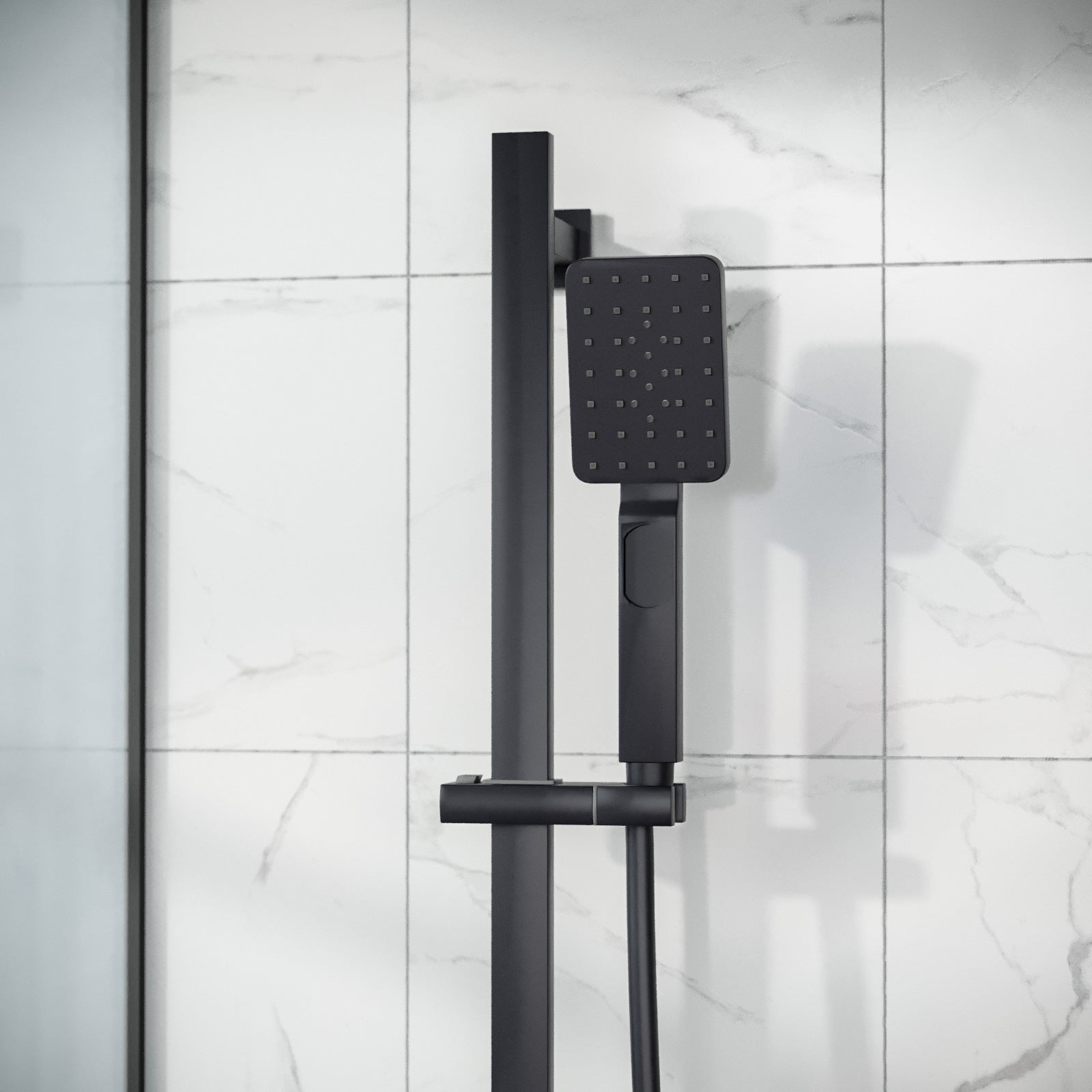 Bathroom Matte Black Shower Slider Riser Rail Bar Adjustable Kit Bracket Handset