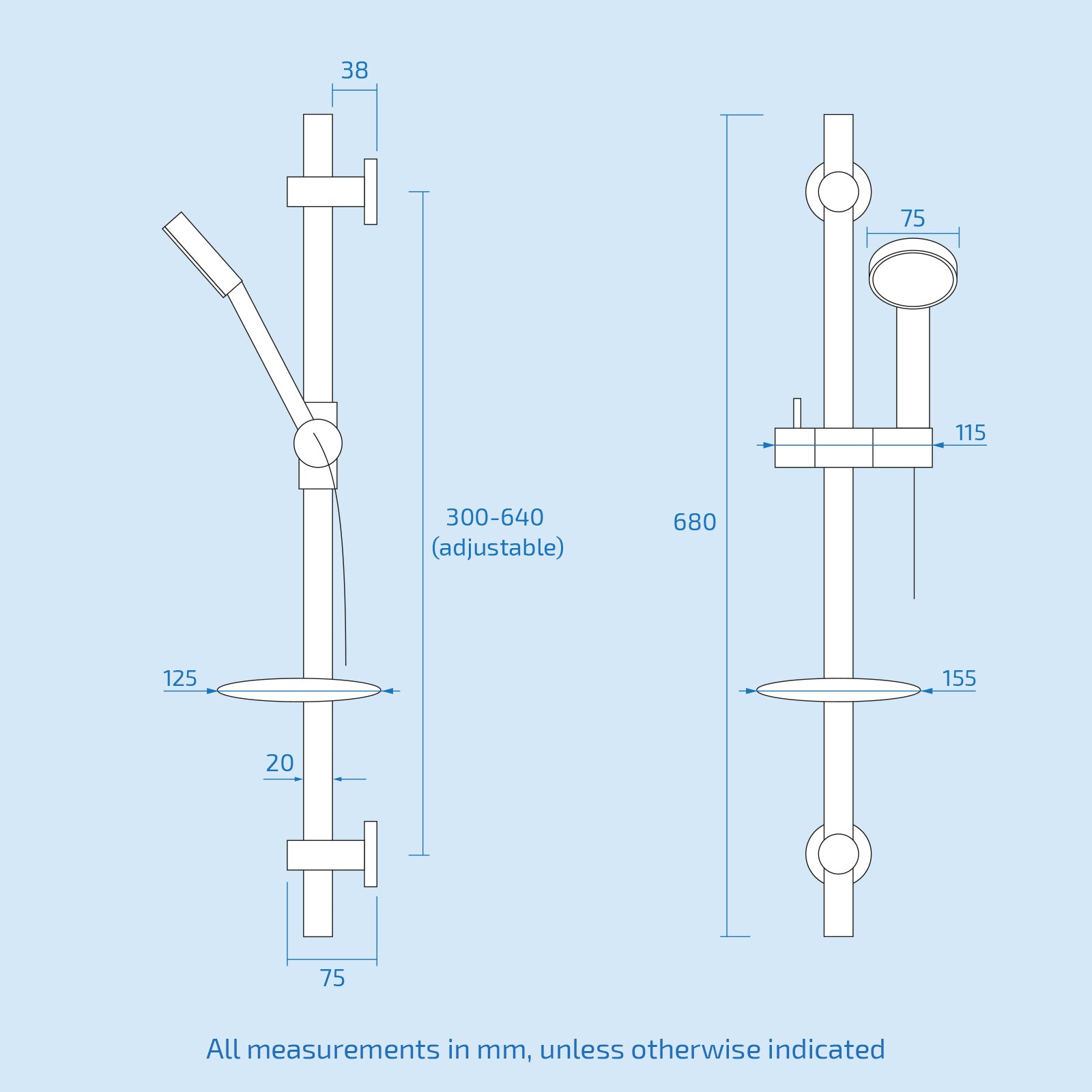 Emso Exposed Thermostatic Mixer Valve, Slider Rail & Handset Chrome