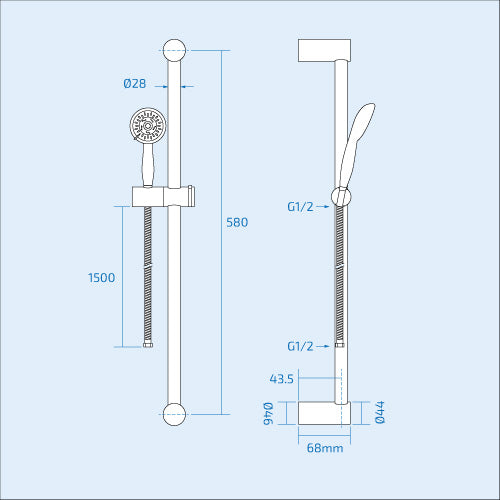 Round Bathroom Shower Slider Rail Kit, Handset & Shower Hose Chrome