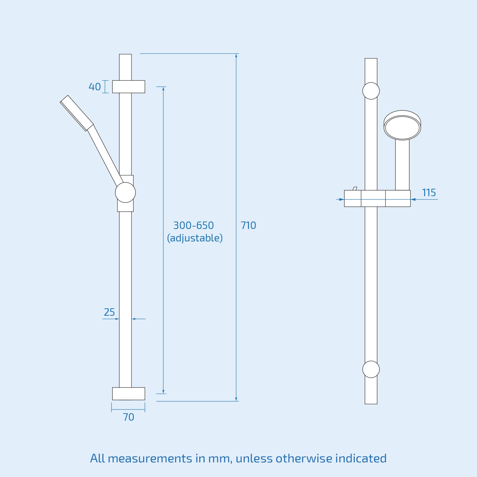 Temel 2-Way Overhead Shower And Matte Black Raiser Rail With Handset Set