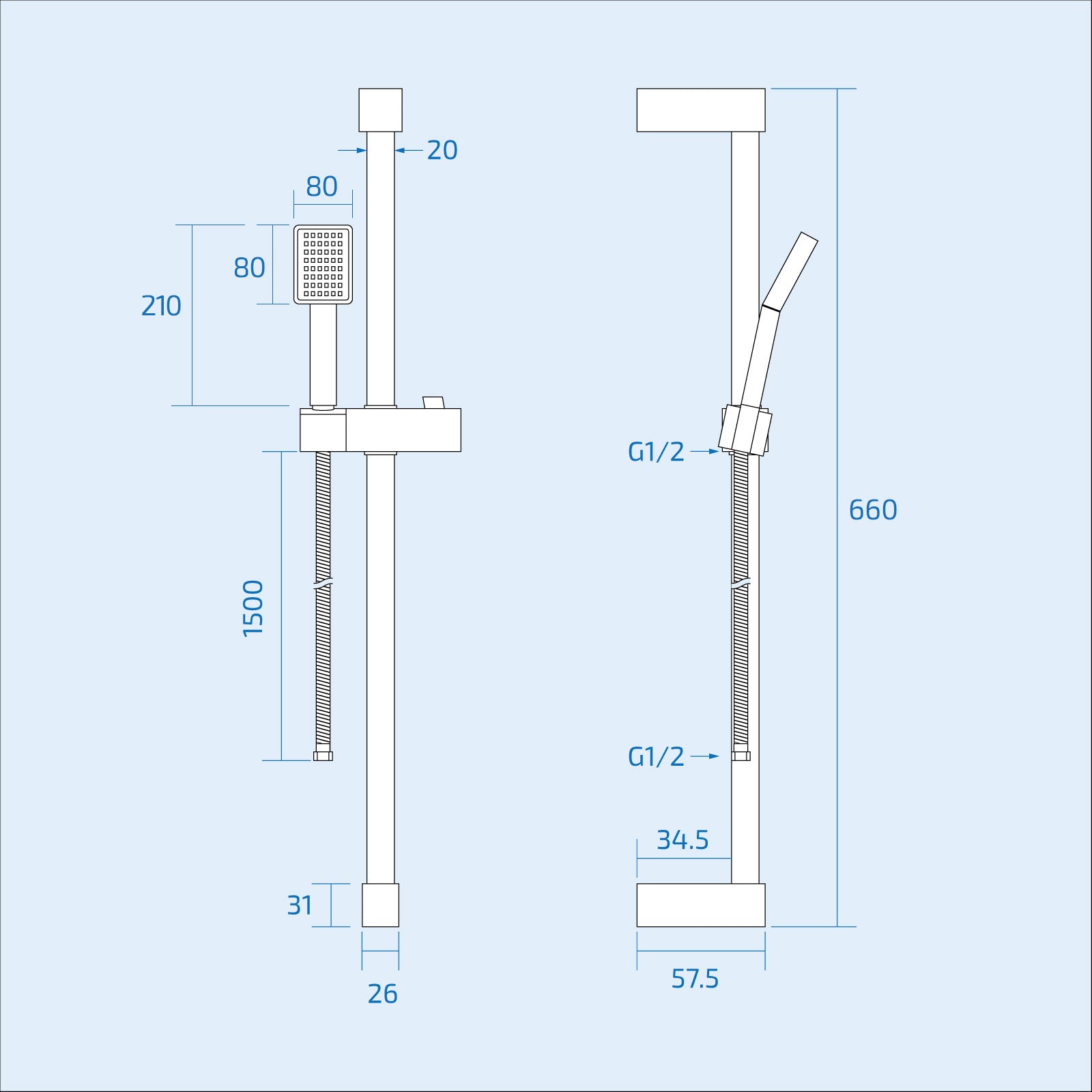 Olive Square 3 Way Concealed Thermostatic Shower Mixer Valve, Shower Head, Handset, Slider Rail, 4x Body Jets Set Chrome