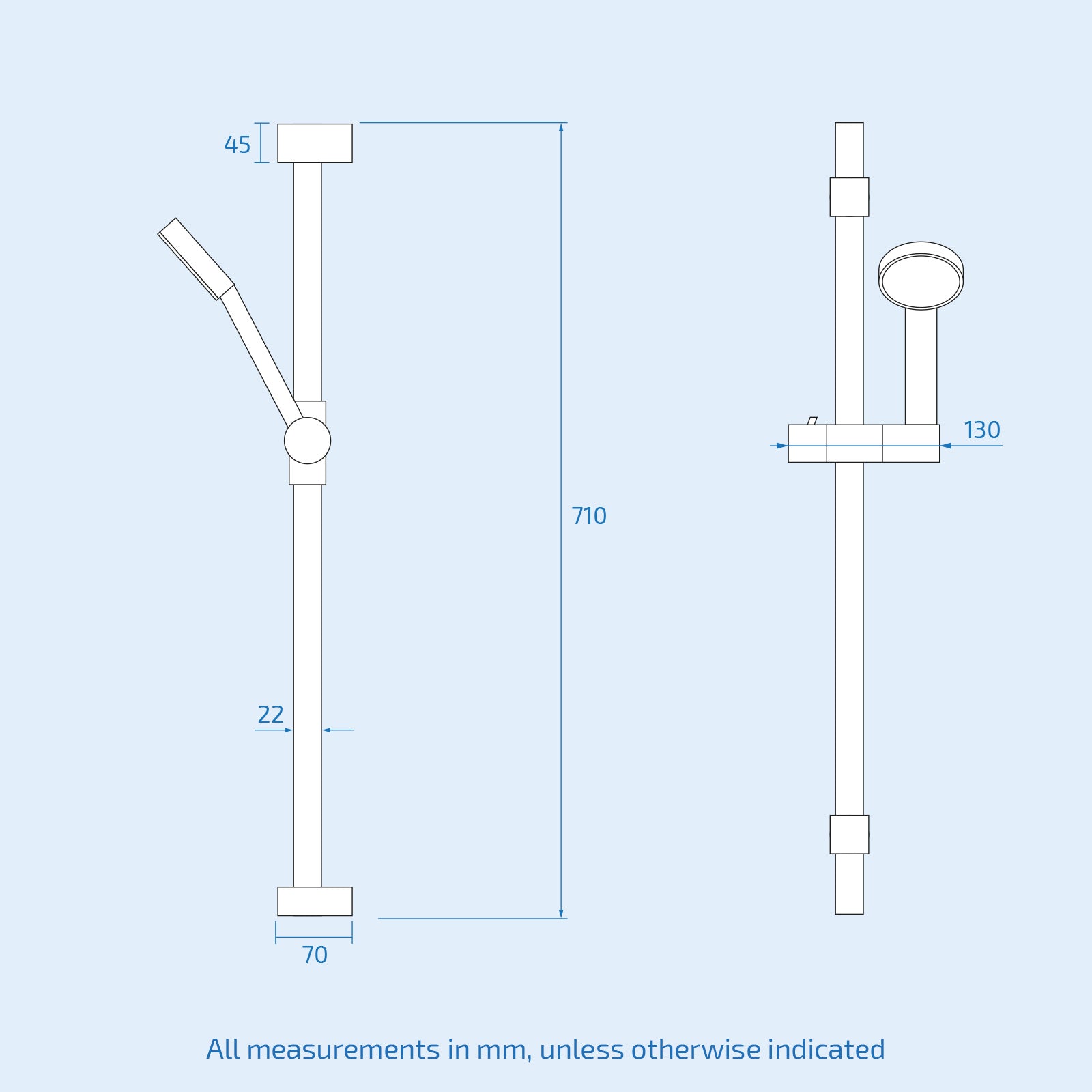 Temel Matte Black Concealed Thermostatic Mixer Valve, Slider Rail & Shower Head Set