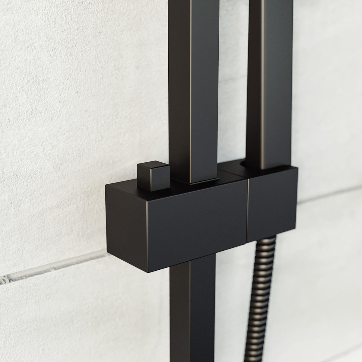 Square Shower Matte Black Handset And Hose With Slider Riser Rail Bracket