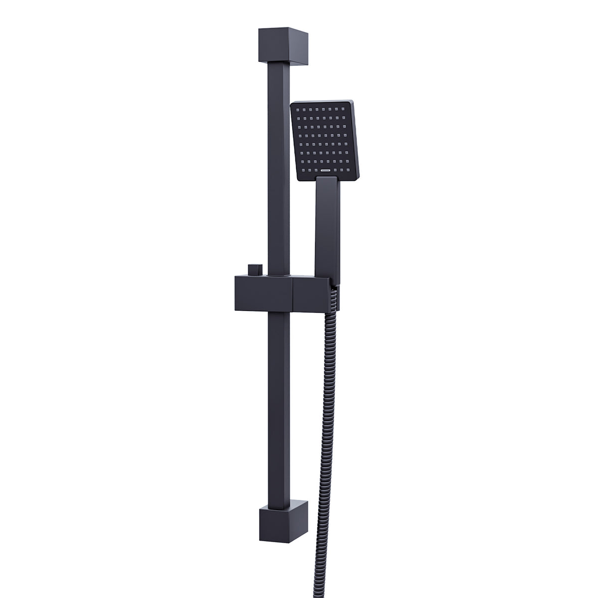 Square Shower Matte Black Handset And Hose With Slider Riser Rail Bracket