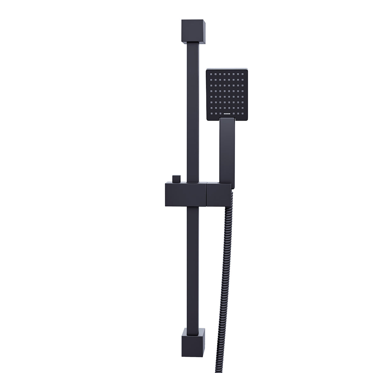 Square Shower Matte Black Handset And Hose With Slider Riser Rail Bracket