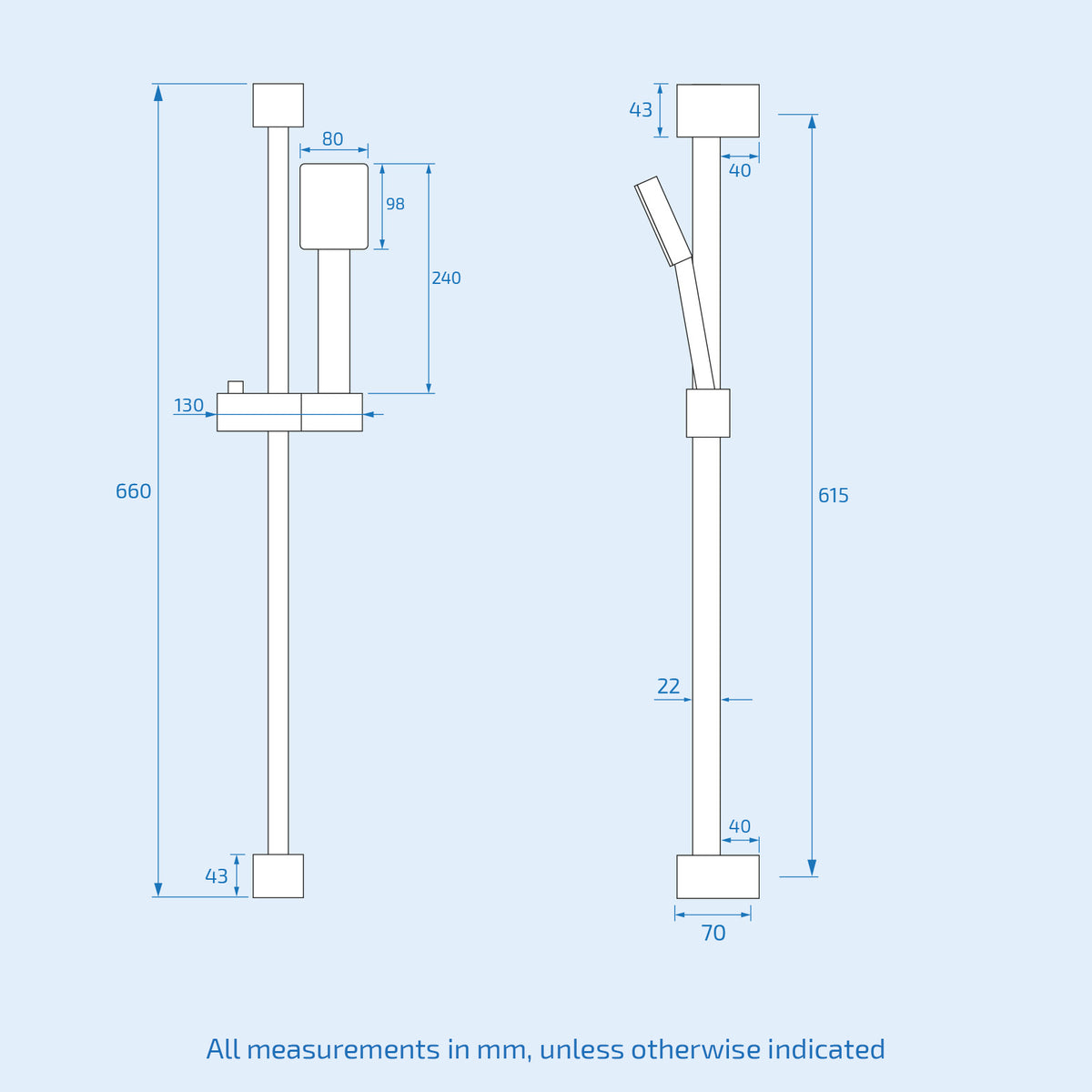 Square Shower Matte Black Handset And Hose With Slider Riser Rail Bracket