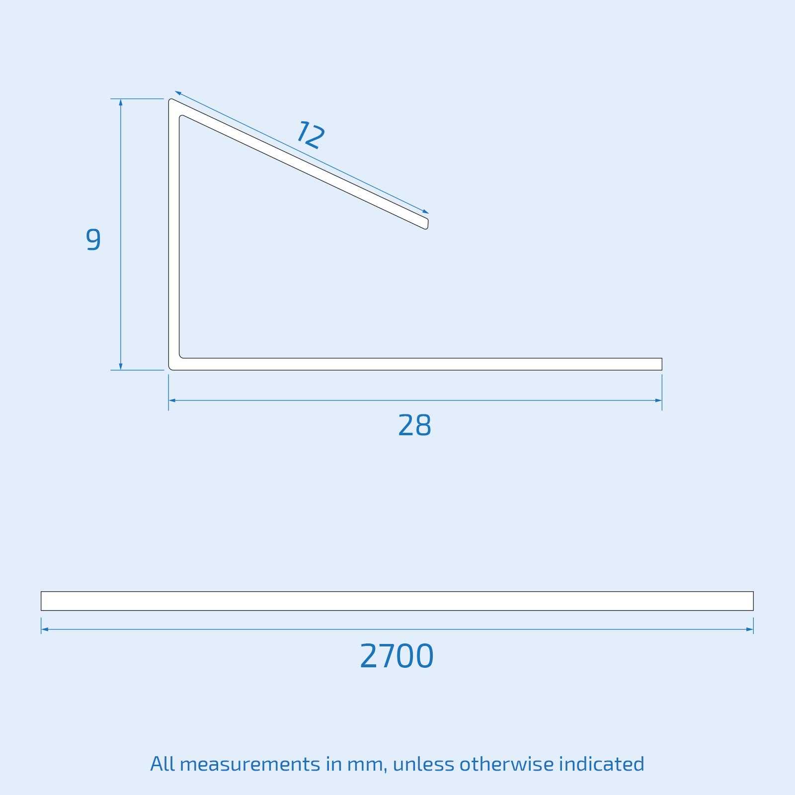 Starter/End Silver Trim 2700 mm x 5mm