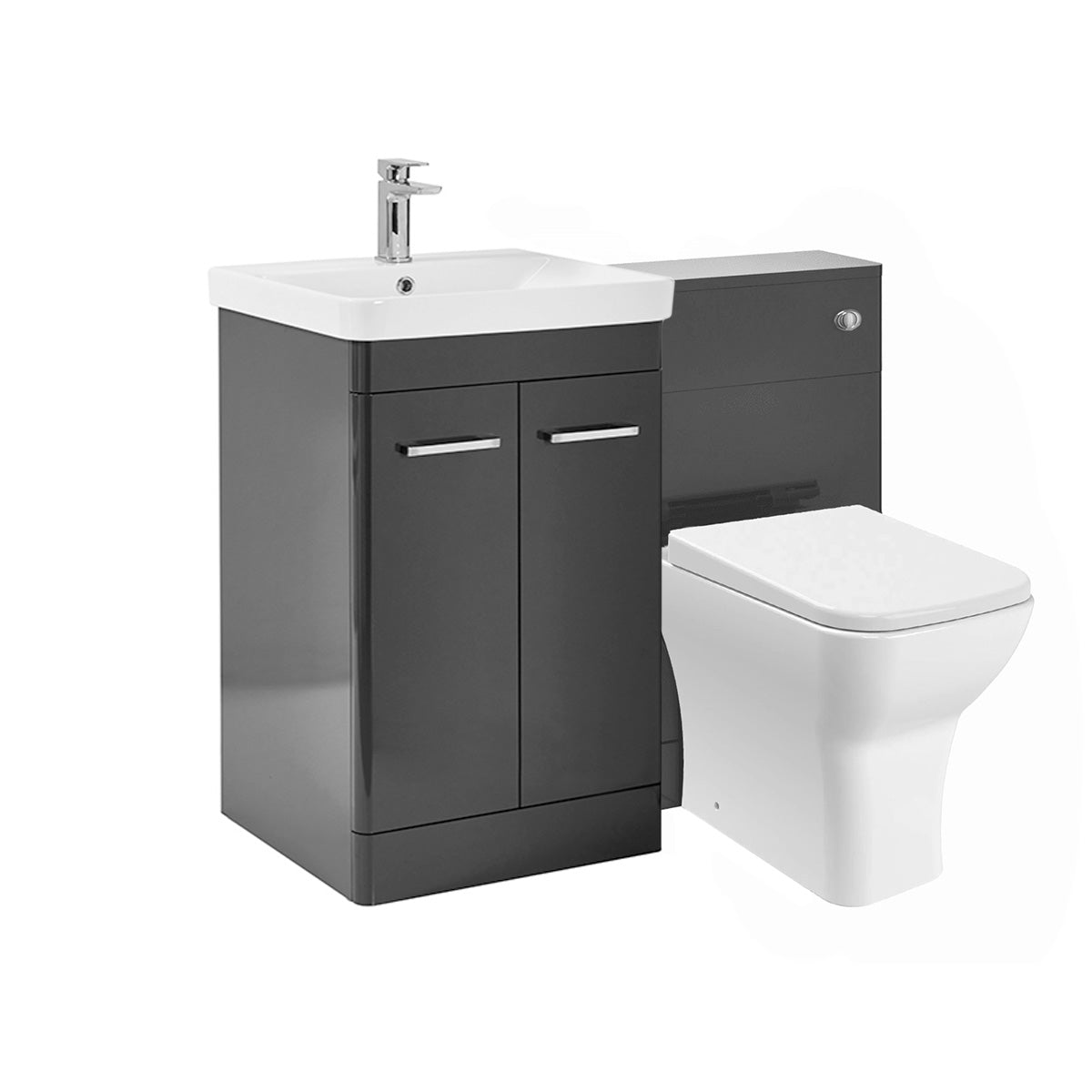 Dark Grey 1100mm Basin Vanity Unit WC BTW Rimless Toilet